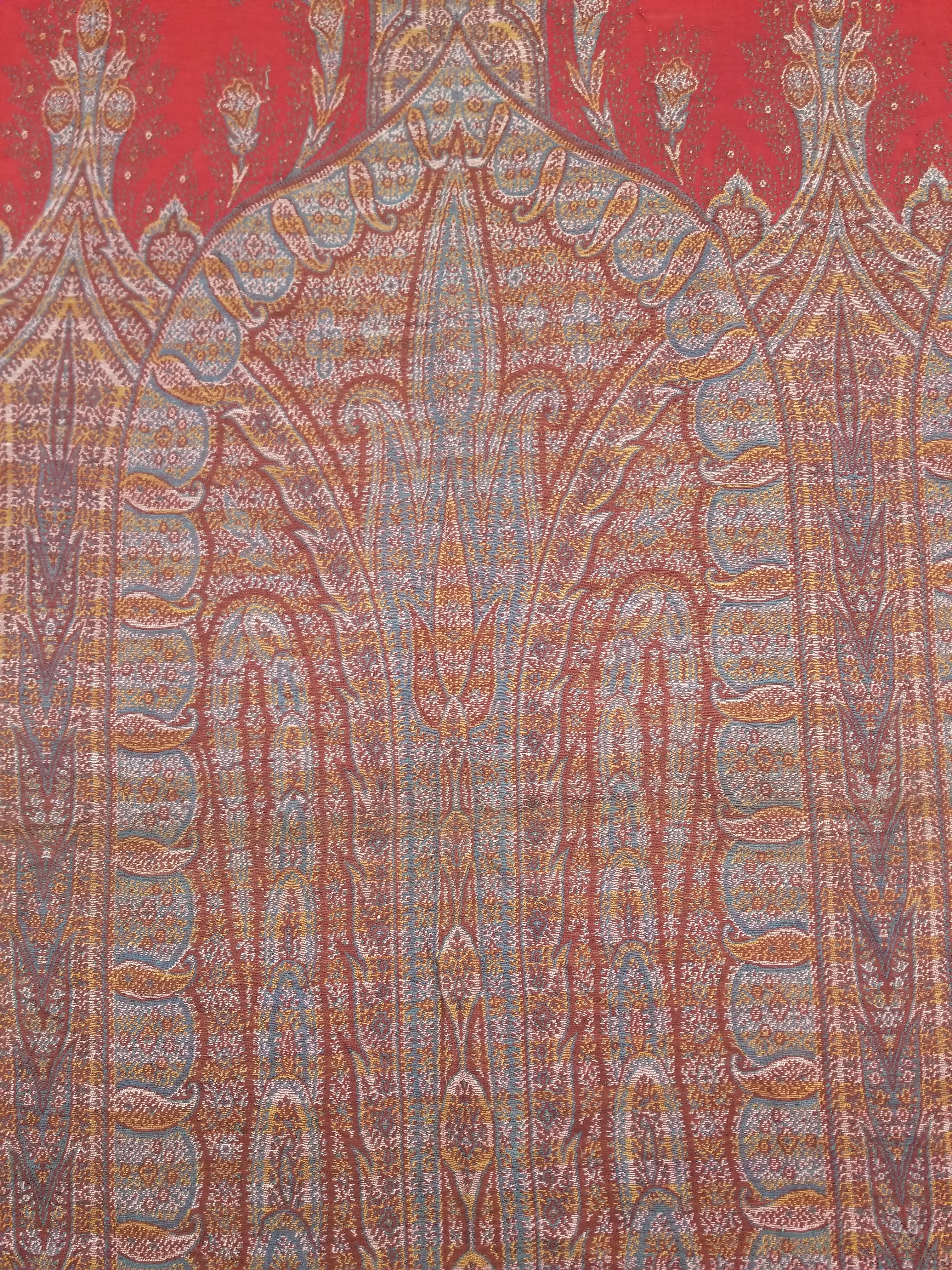Antique Kashmiri Jaquard Woven Paisley Wool Shawl 310x150cm