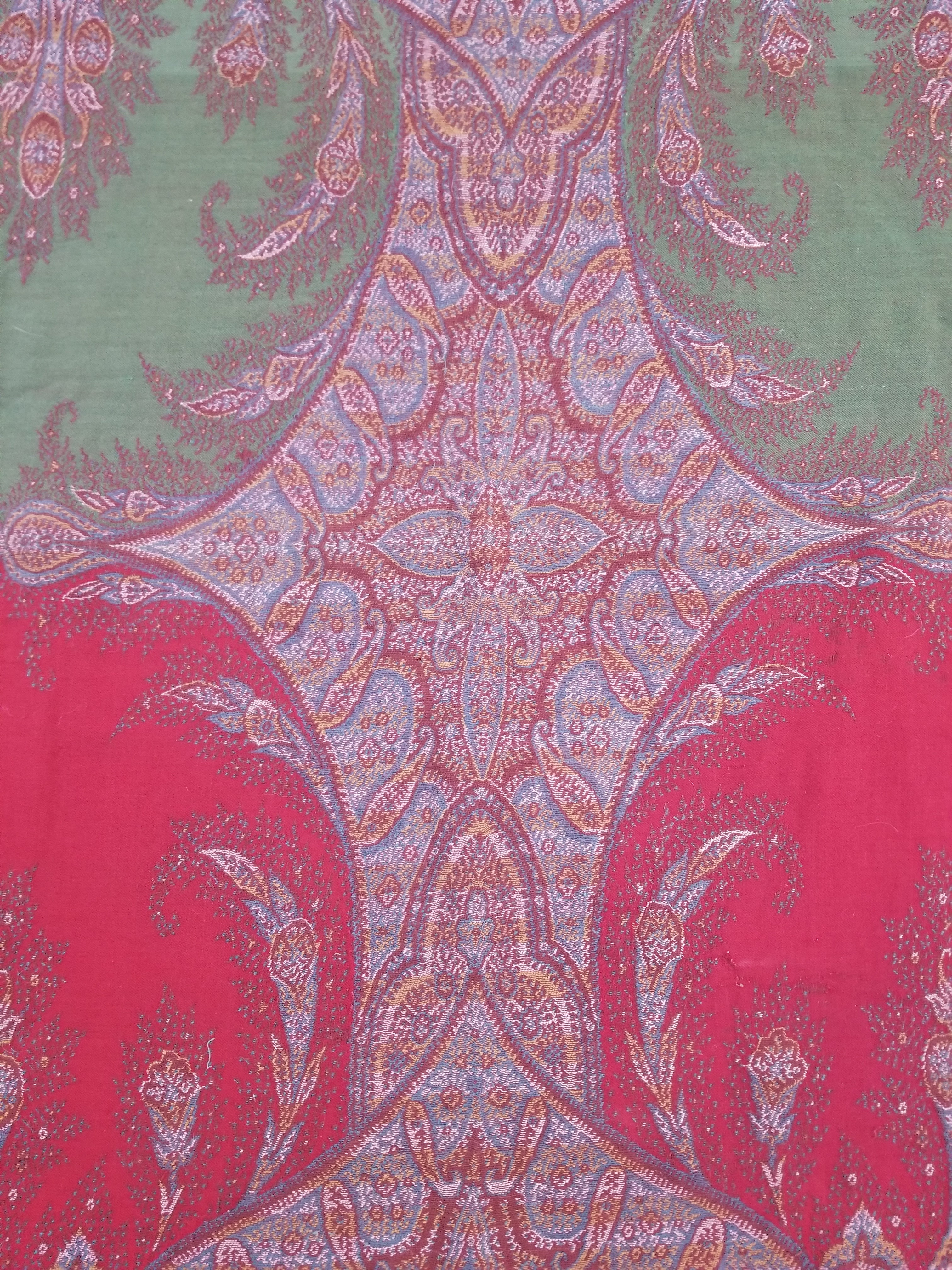 Antique Kashmiri Jaquard Woven Paisley Wool Shawl 310x150cm