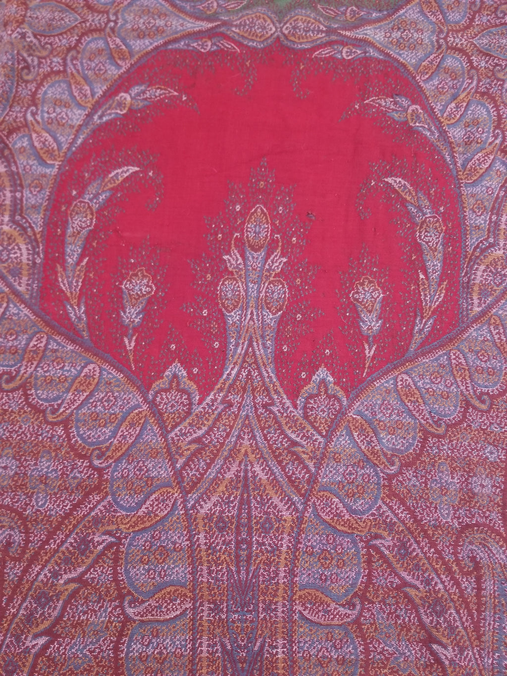 Antique Kashmiri Jaquard Woven Paisley Wool Shawl 310x150cm