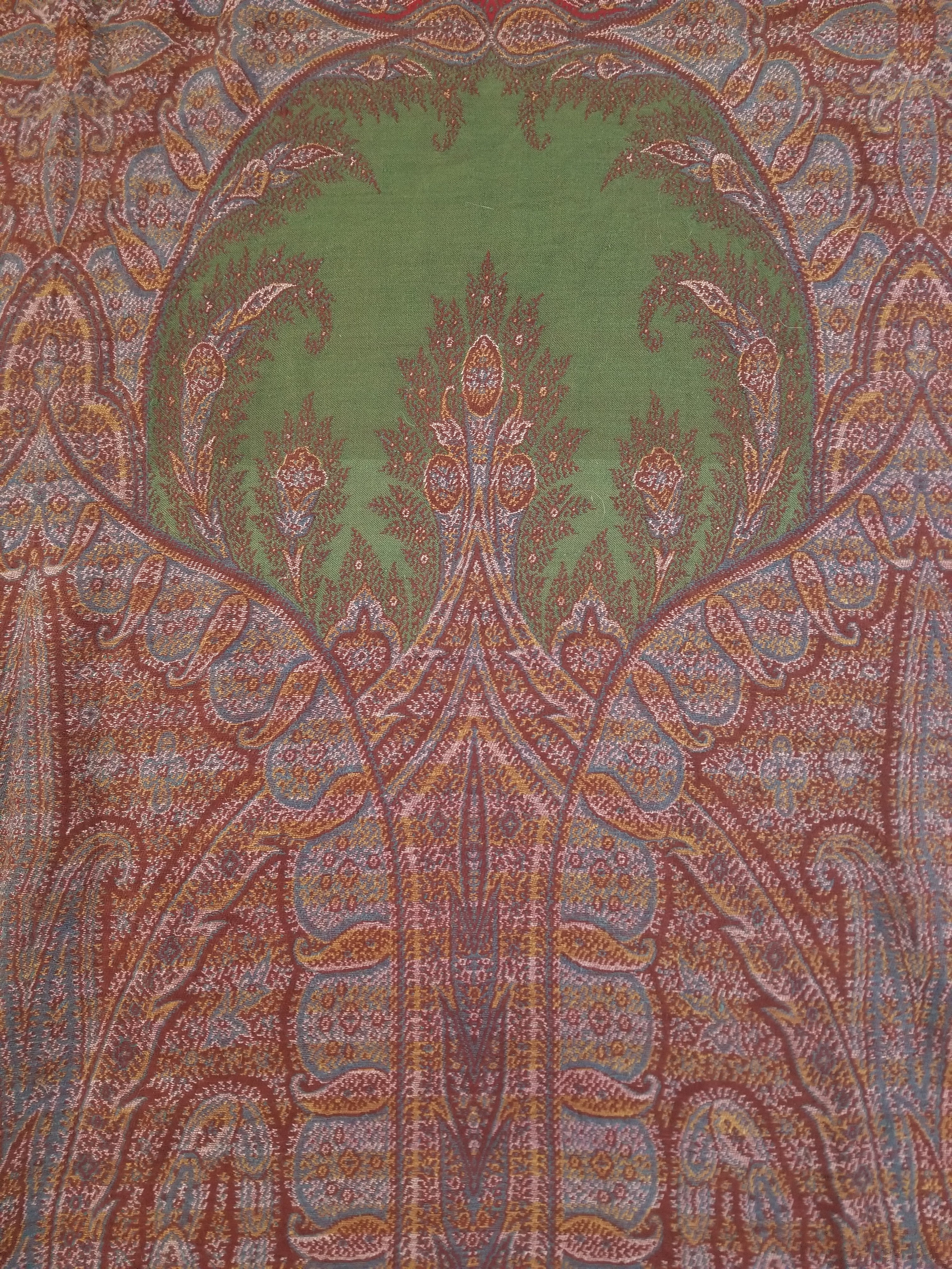 Antique Kashmiri Jaquard Woven Paisley Wool Shawl 310x150cm