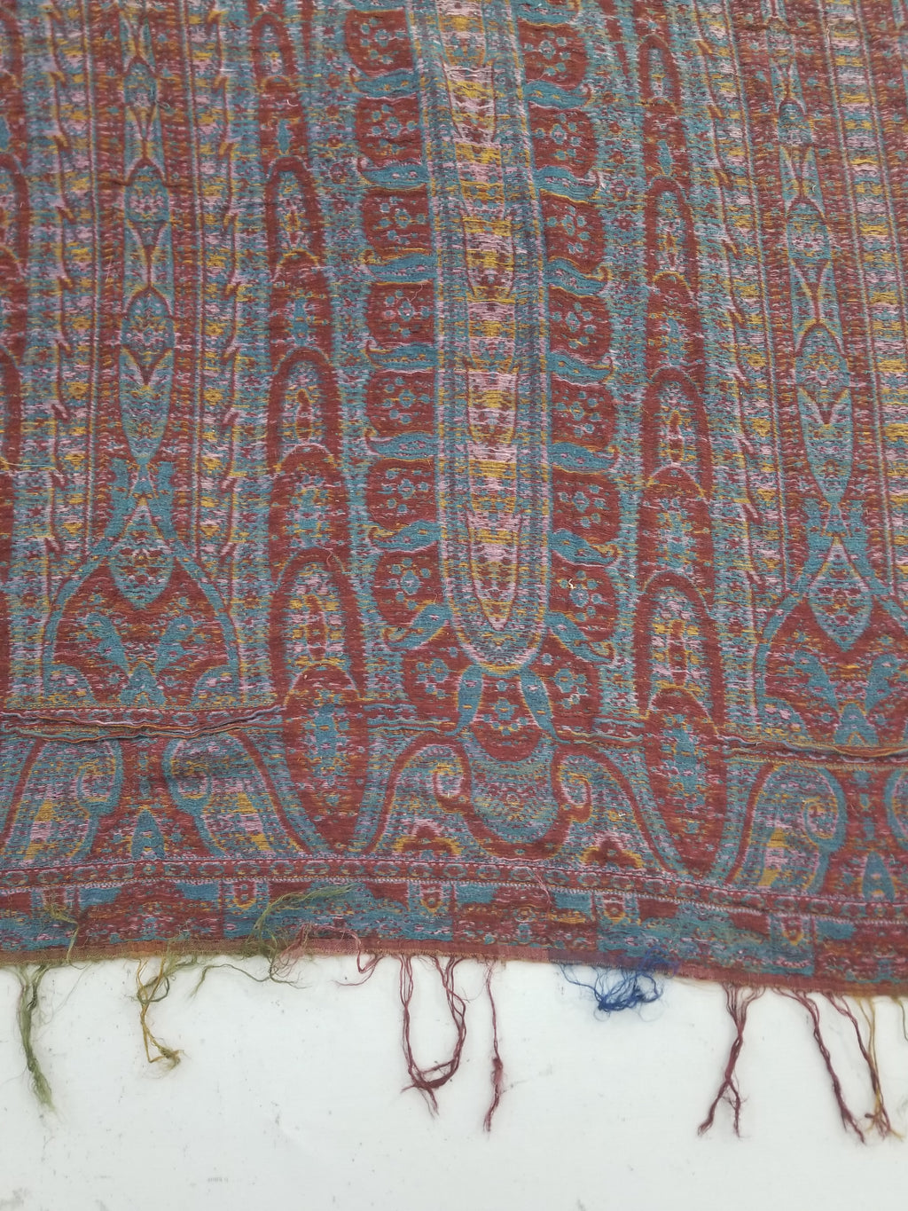 Antique Kashmiri Jaquard Woven Paisley Wool Shawl 310x150cm