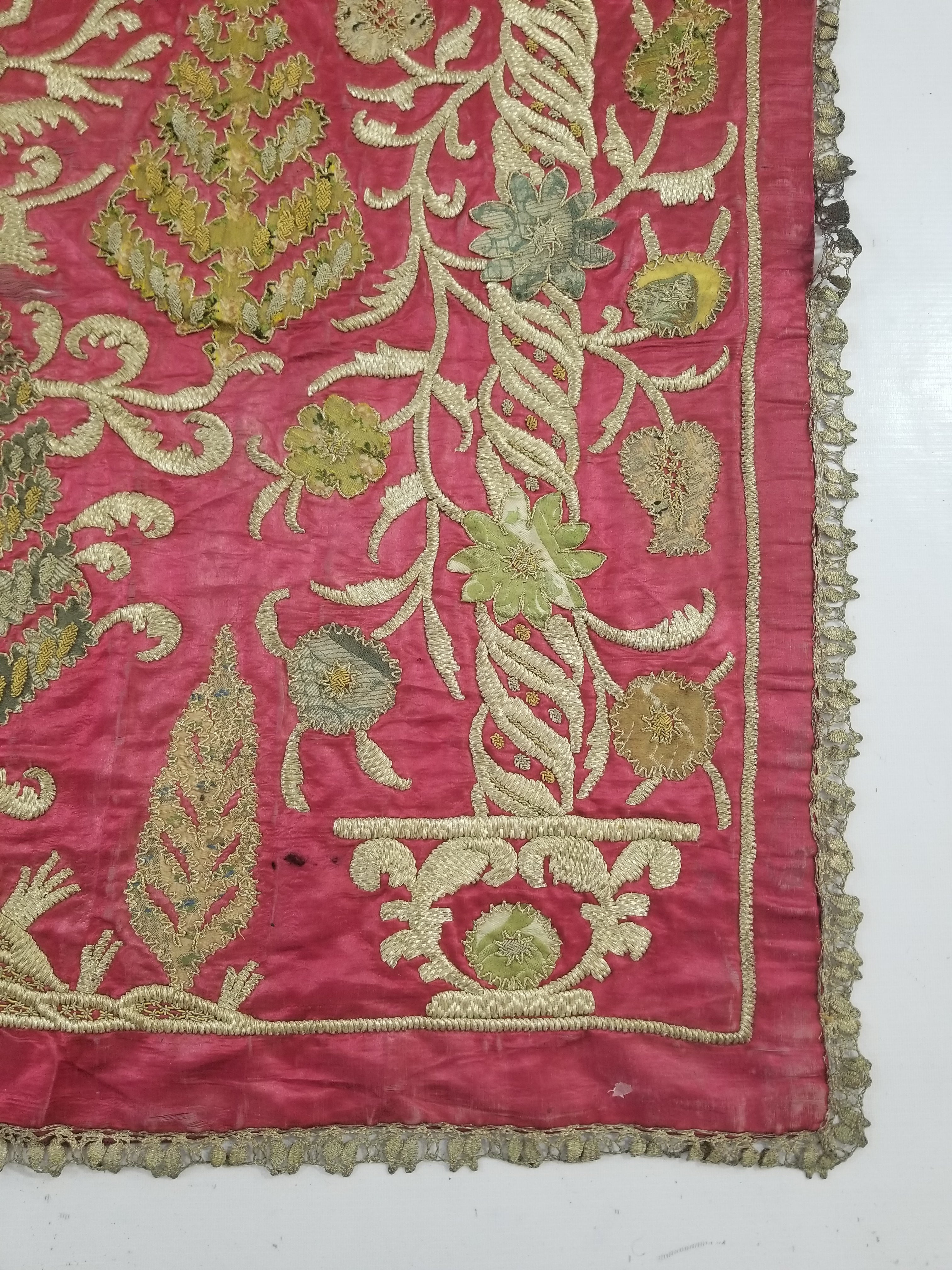 Antique Ottoman Gold Thread Embroidered Tree of Life Tapestry 190x124cm