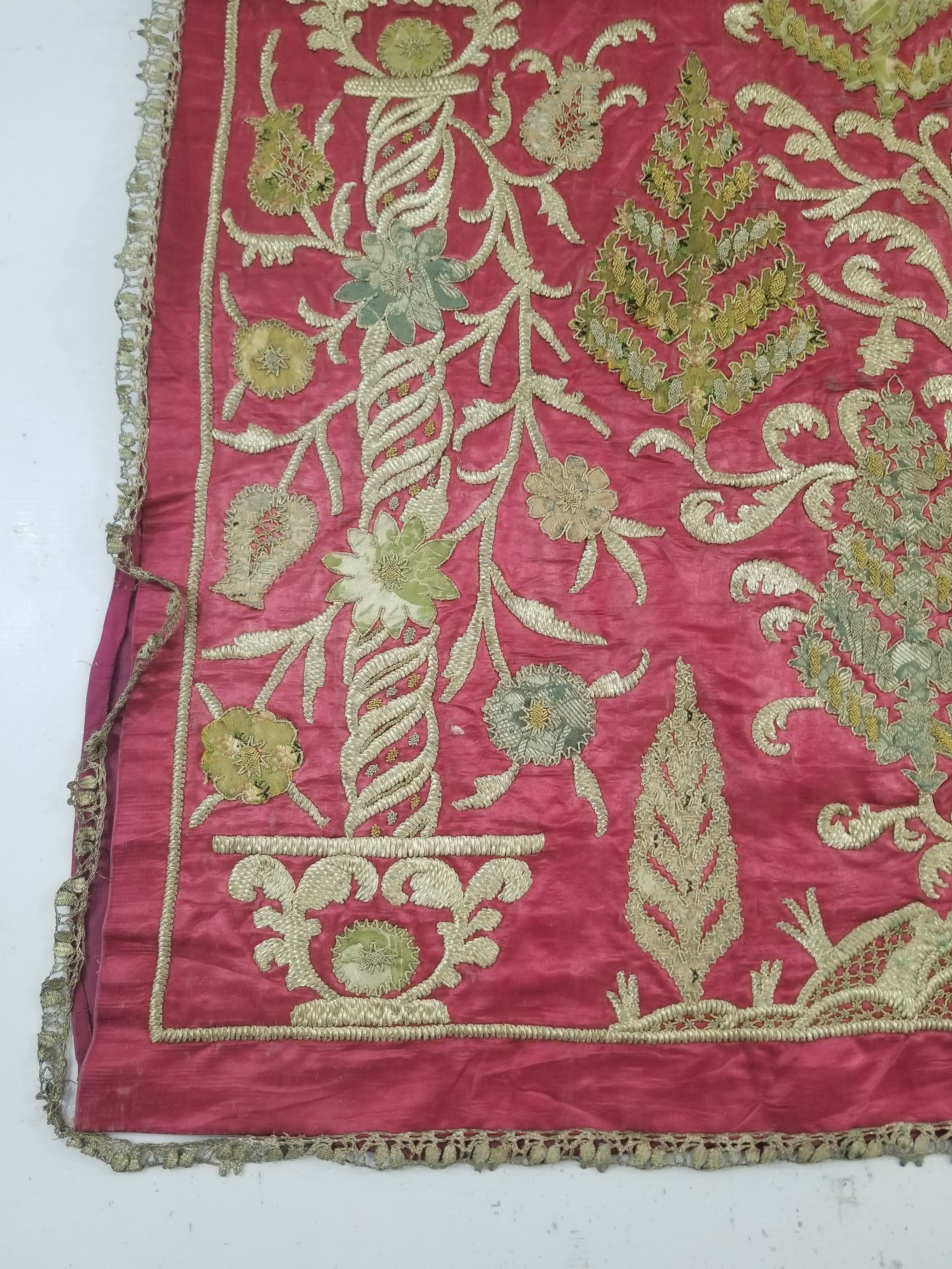 Antique Ottoman Gold Thread Embroidered Tree of Life Tapestry 190x124cm