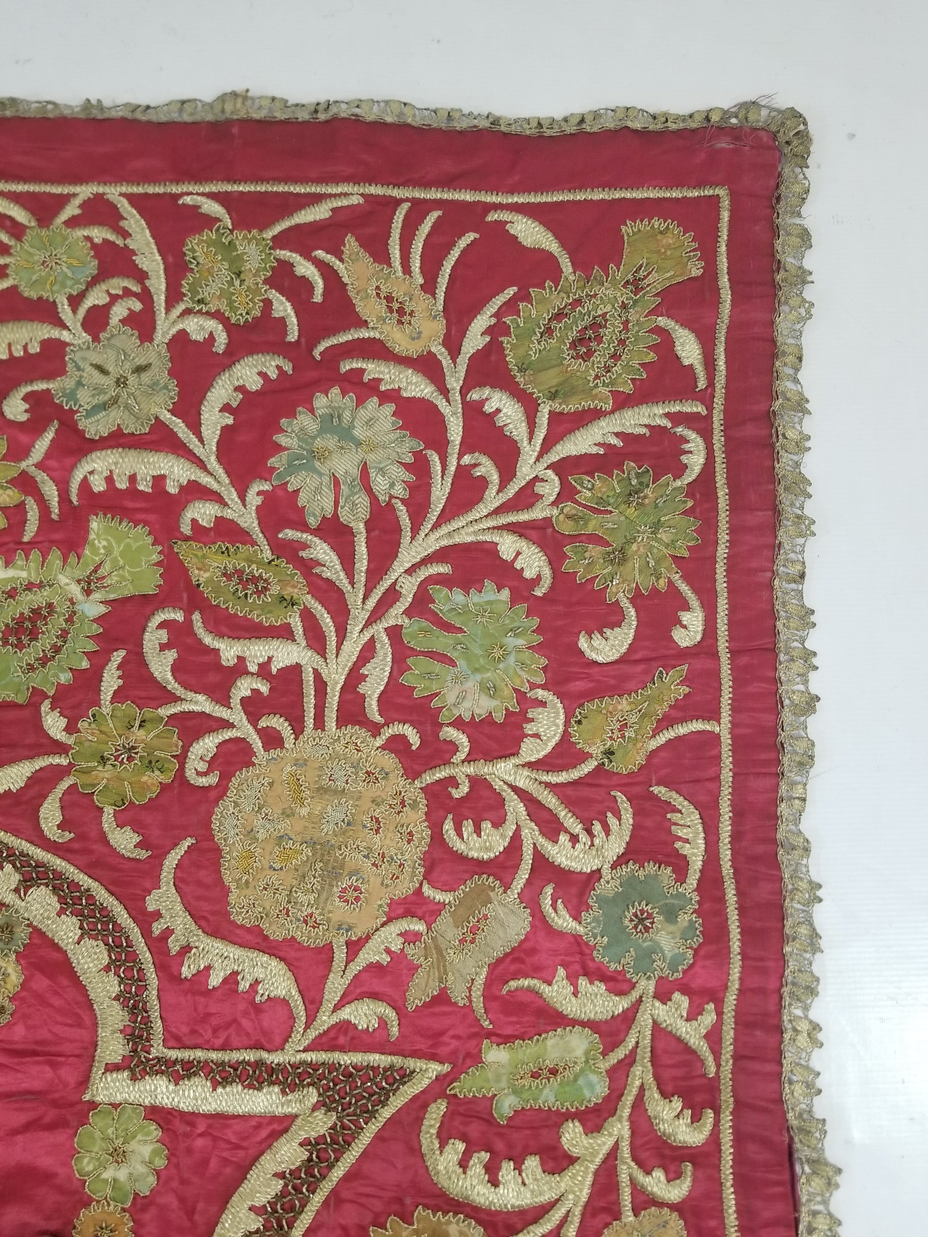 Antique Ottoman Gold Thread Embroidered Tree of Life Tapestry 190x124cm