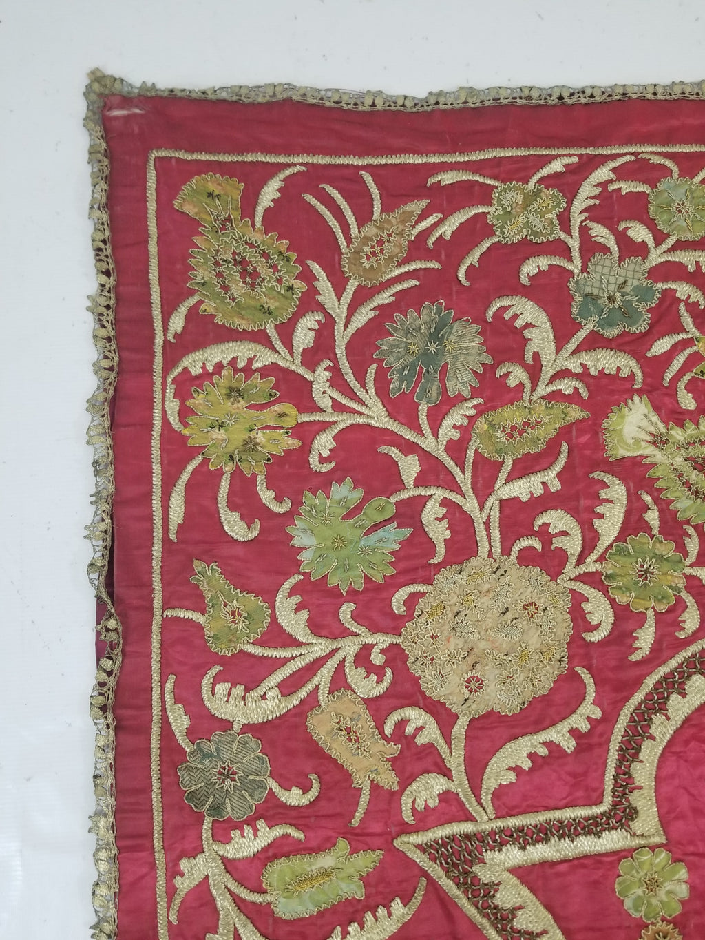 Antique Ottoman Gold Thread Embroidered Tree of Life Tapestry 190x124cm