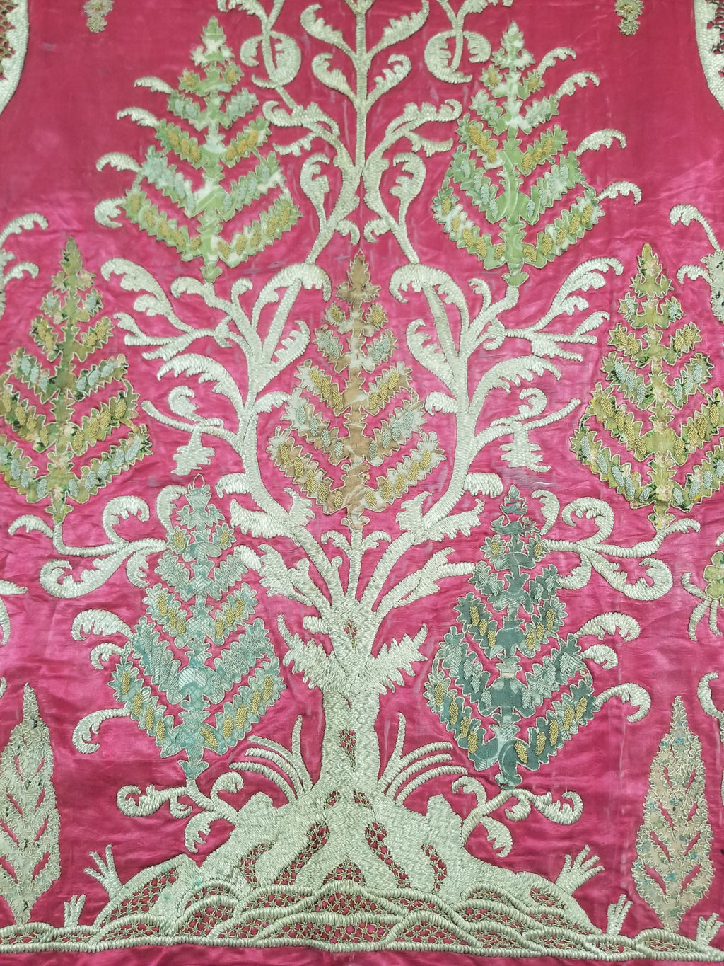 Antique Ottoman Gold Thread Embroidered Tree of Life Tapestry 190x124cm