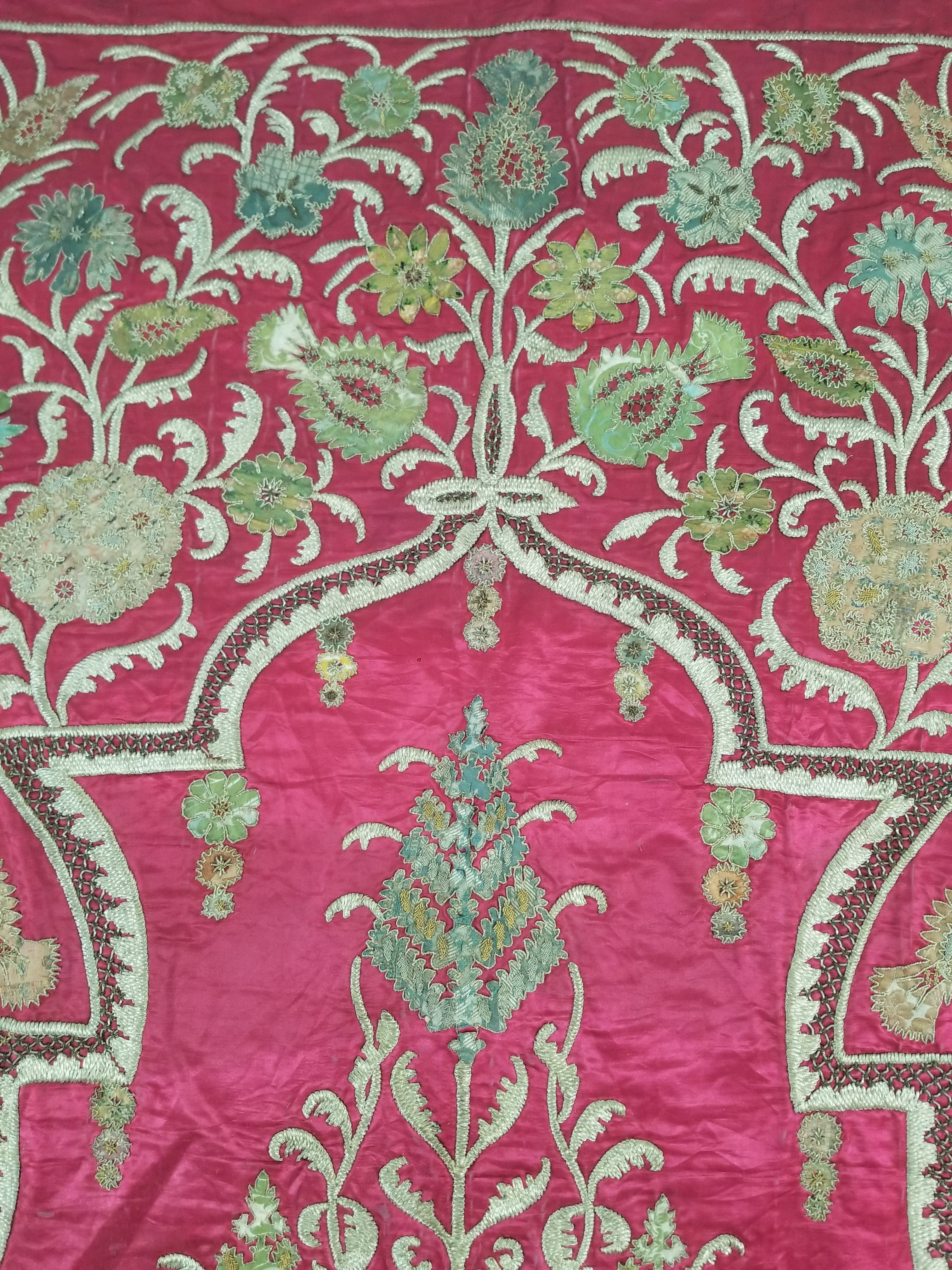 Antique Ottoman Gold Thread Embroidered Tree of Life Tapestry 190x124cm