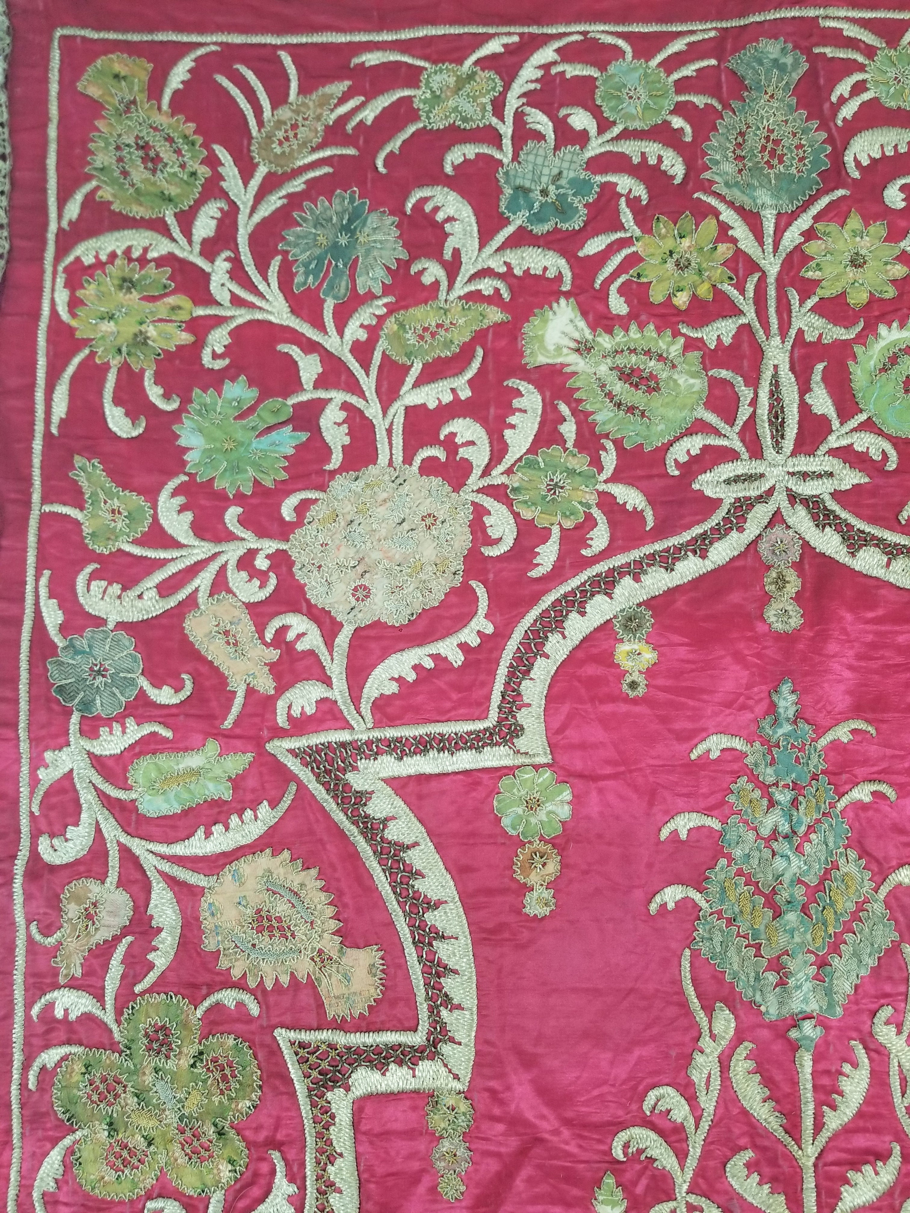Antique Ottoman Gold Thread Embroidered Tree of Life Tapestry 190x124cm