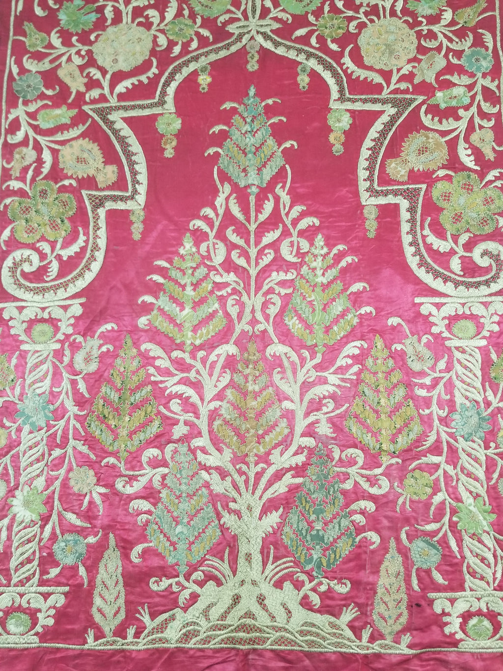 Antique Ottoman Gold Thread Embroidered Tree of Life Tapestry 190x124cm