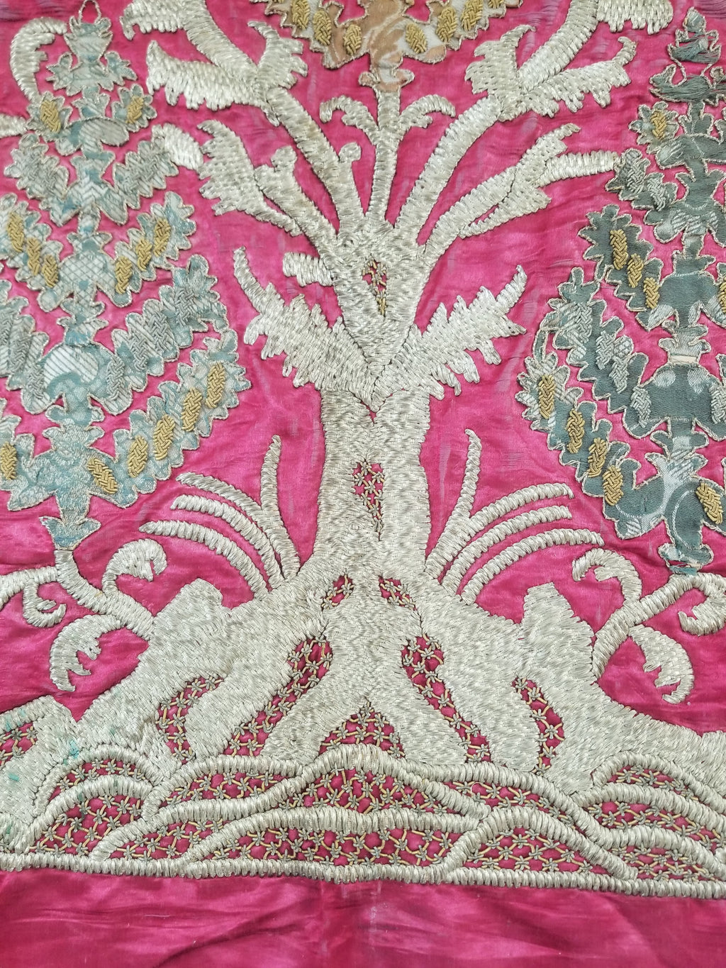 Antique Ottoman Gold Thread Embroidered Tree of Life Tapestry 190x124cm