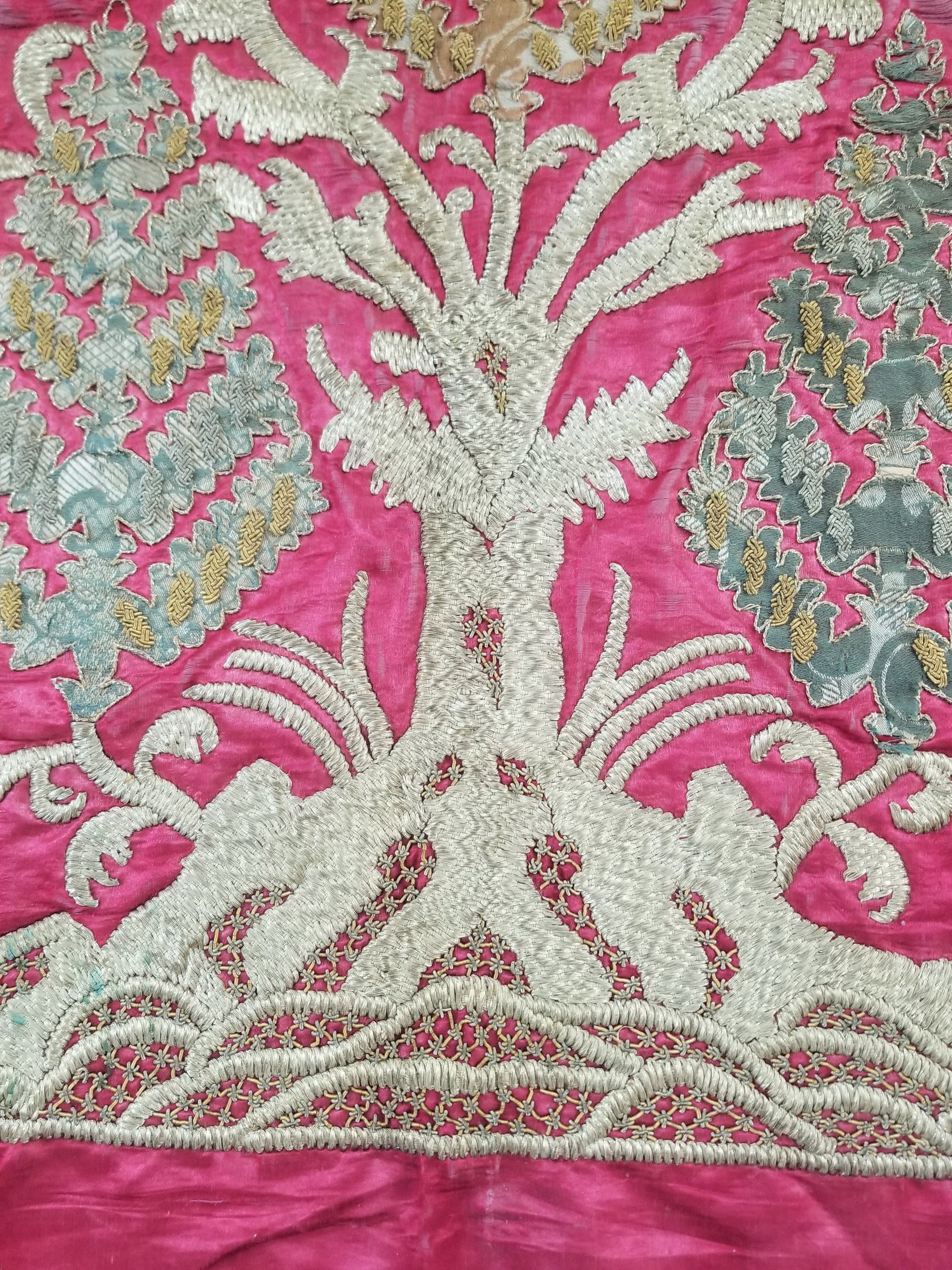 Antique Ottoman Gold Thread Embroidered Tree of Life Tapestry 190x124cm