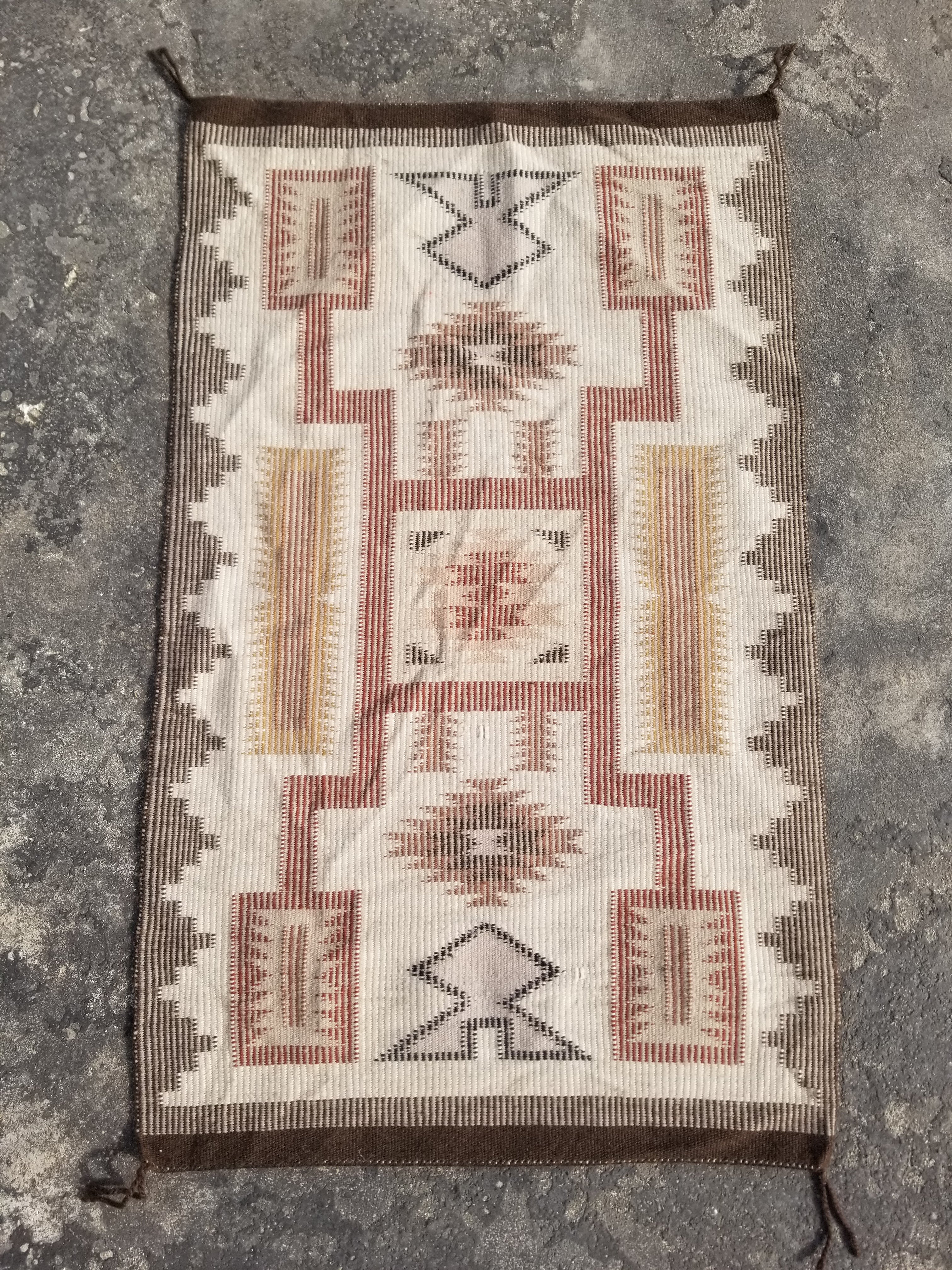 Vintage Handmade Navajo Storm Pattern Multicolor Wool Rug 64x57cm