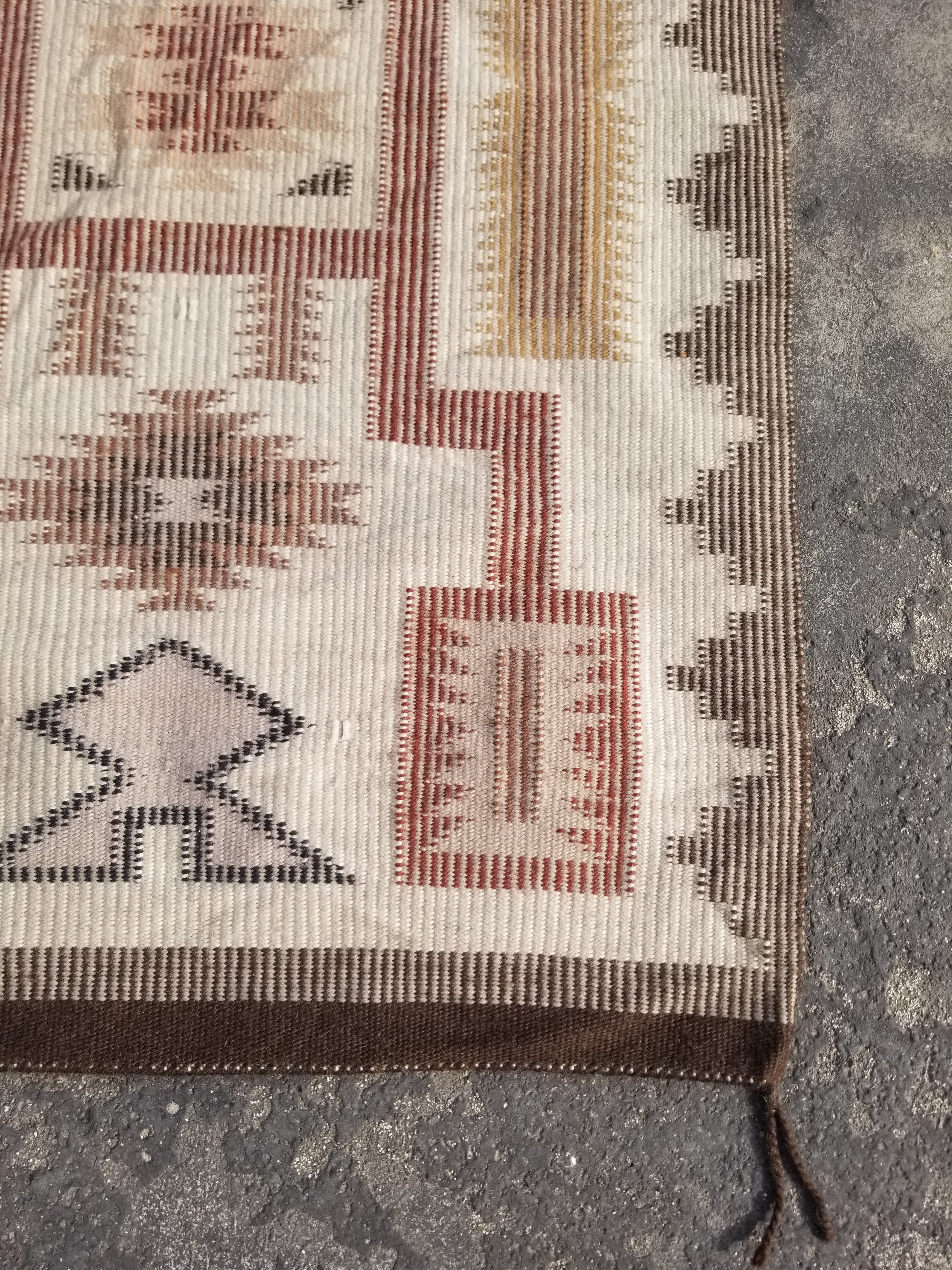 Vintage Handmade Navajo Storm Pattern Multicolor Wool Rug 64x57cm