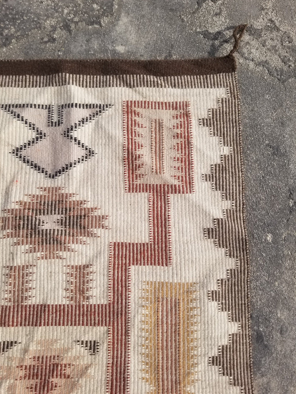 Vintage Handmade Navajo Storm Pattern Multicolor Wool Rug 64x57cm