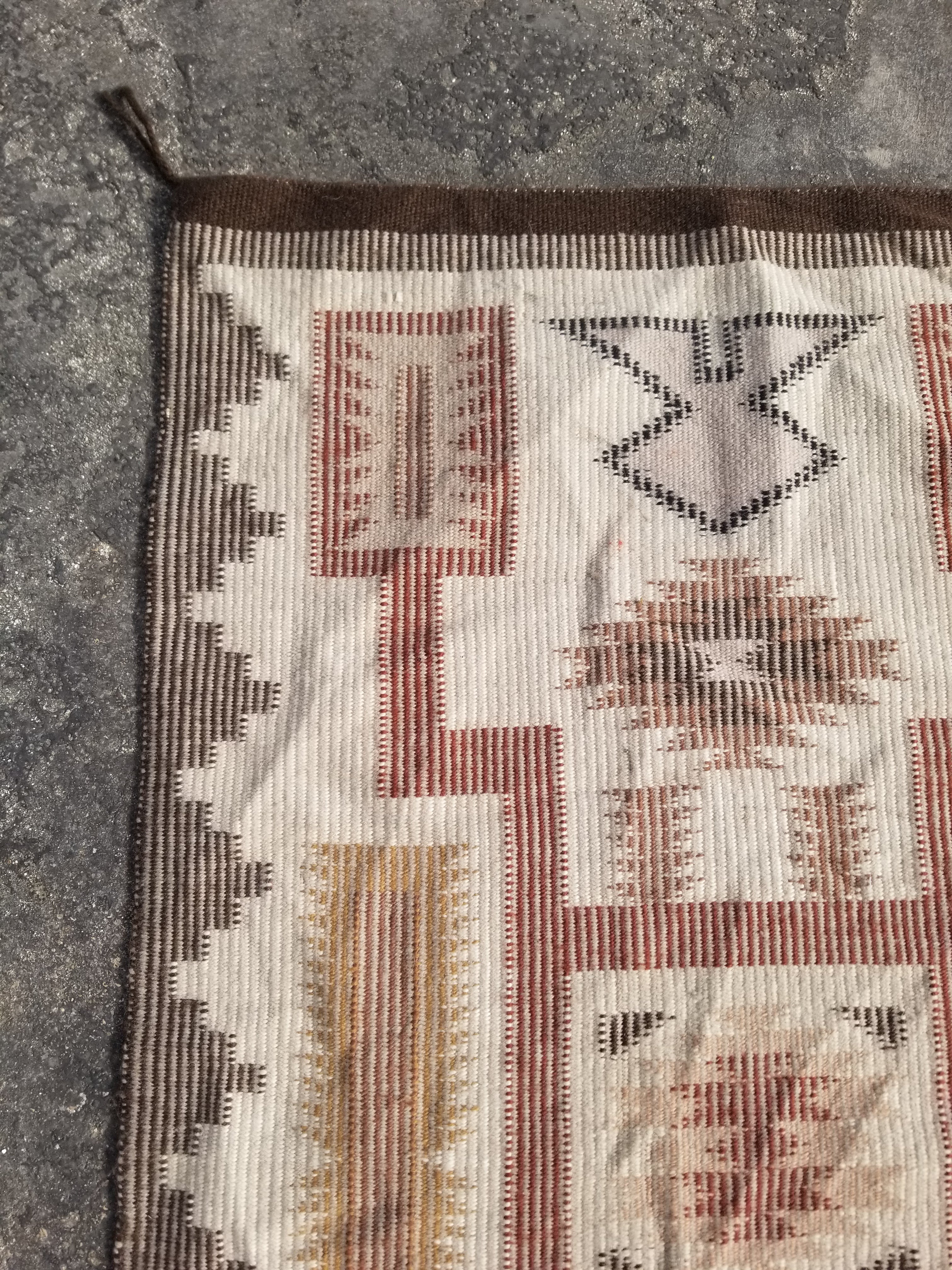 Vintage Handmade Navajo Storm Pattern Multicolor Wool Rug 64x57cm