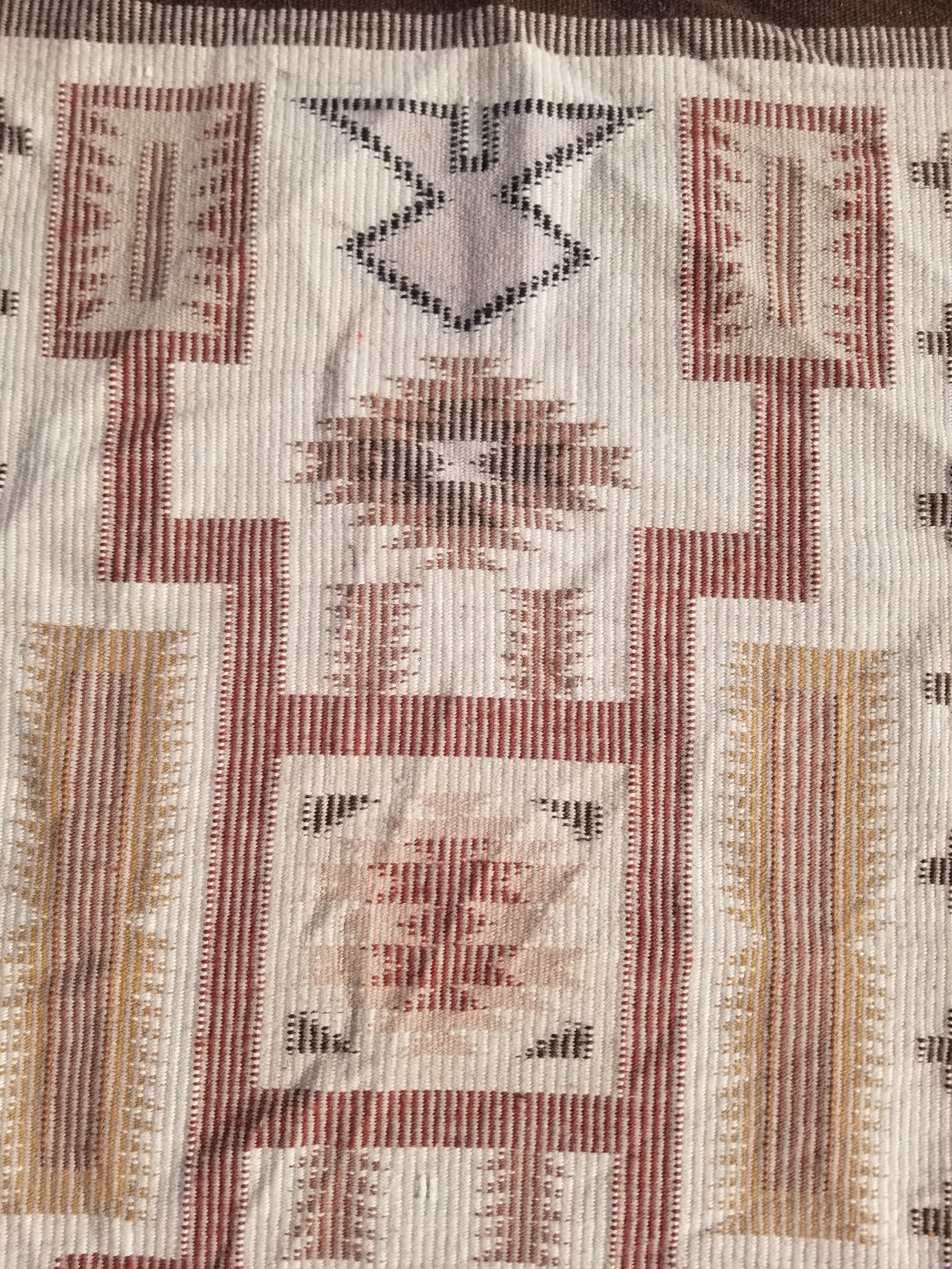 Vintage Handmade Navajo Storm Pattern Multicolor Wool Rug 64x57cm