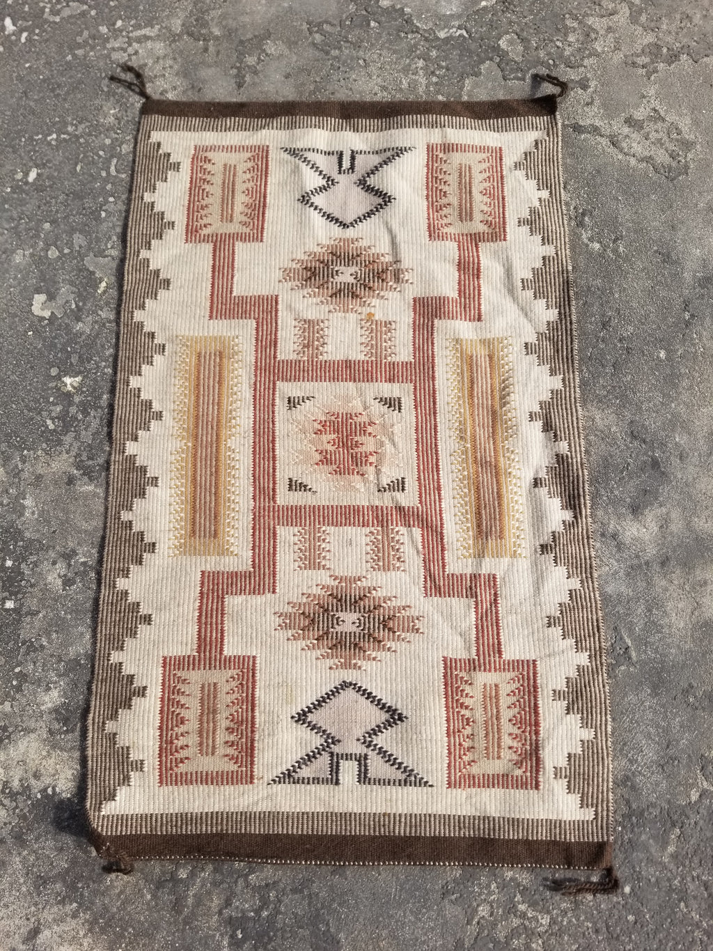 Vintage Handmade Navajo Storm Pattern Multicolor Wool Rug 64x57cm