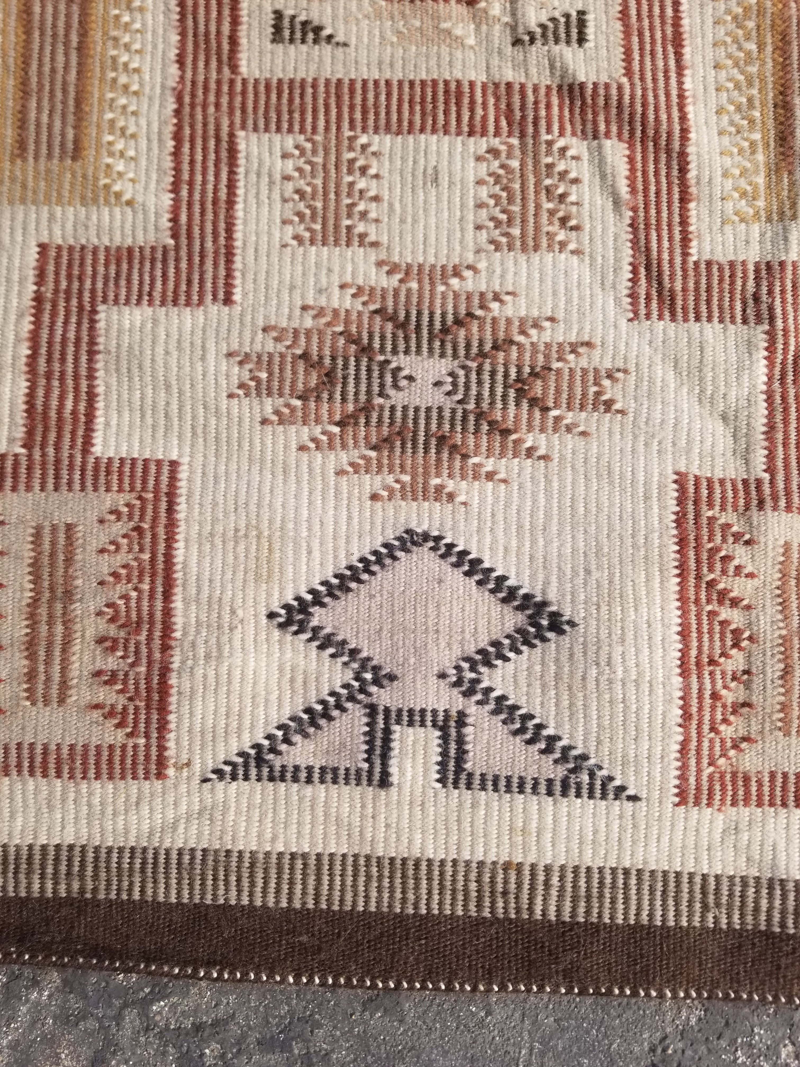 Vintage Handmade Navajo Storm Pattern Multicolor Wool Rug 64x57cm