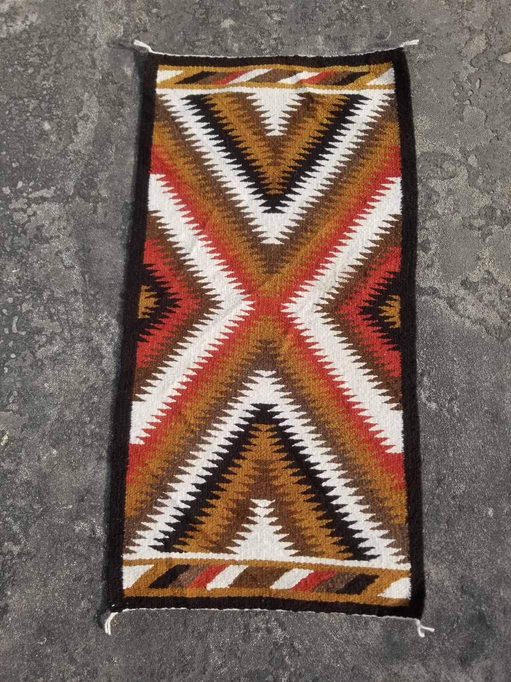 Vintage Handmade Native American Navajo Eye Dazzler Multicolor Wool Rug 86x44cm