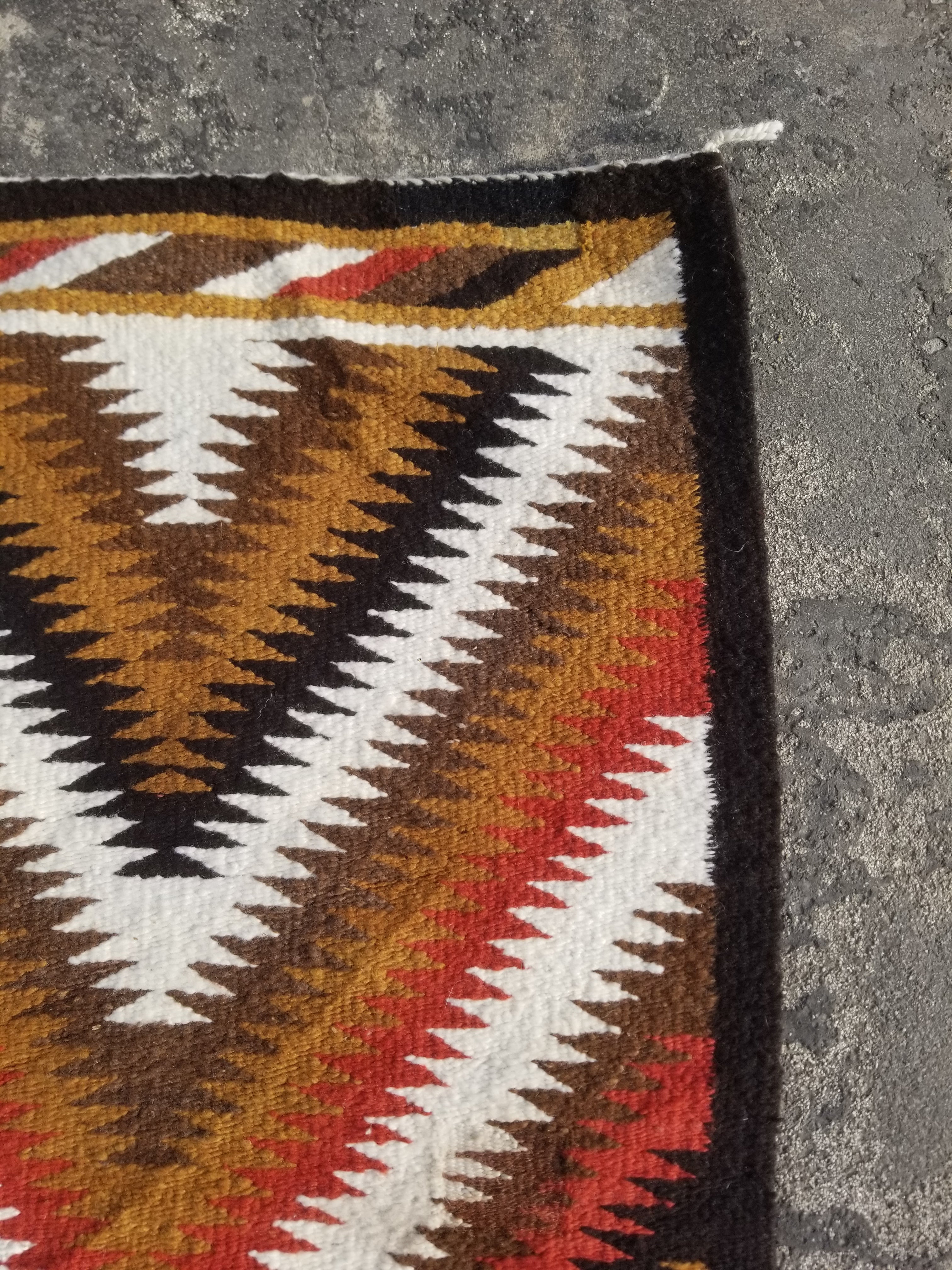 Vintage Handmade Native American Navajo Eye Dazzler Multicolor Wool Rug 86x44cm