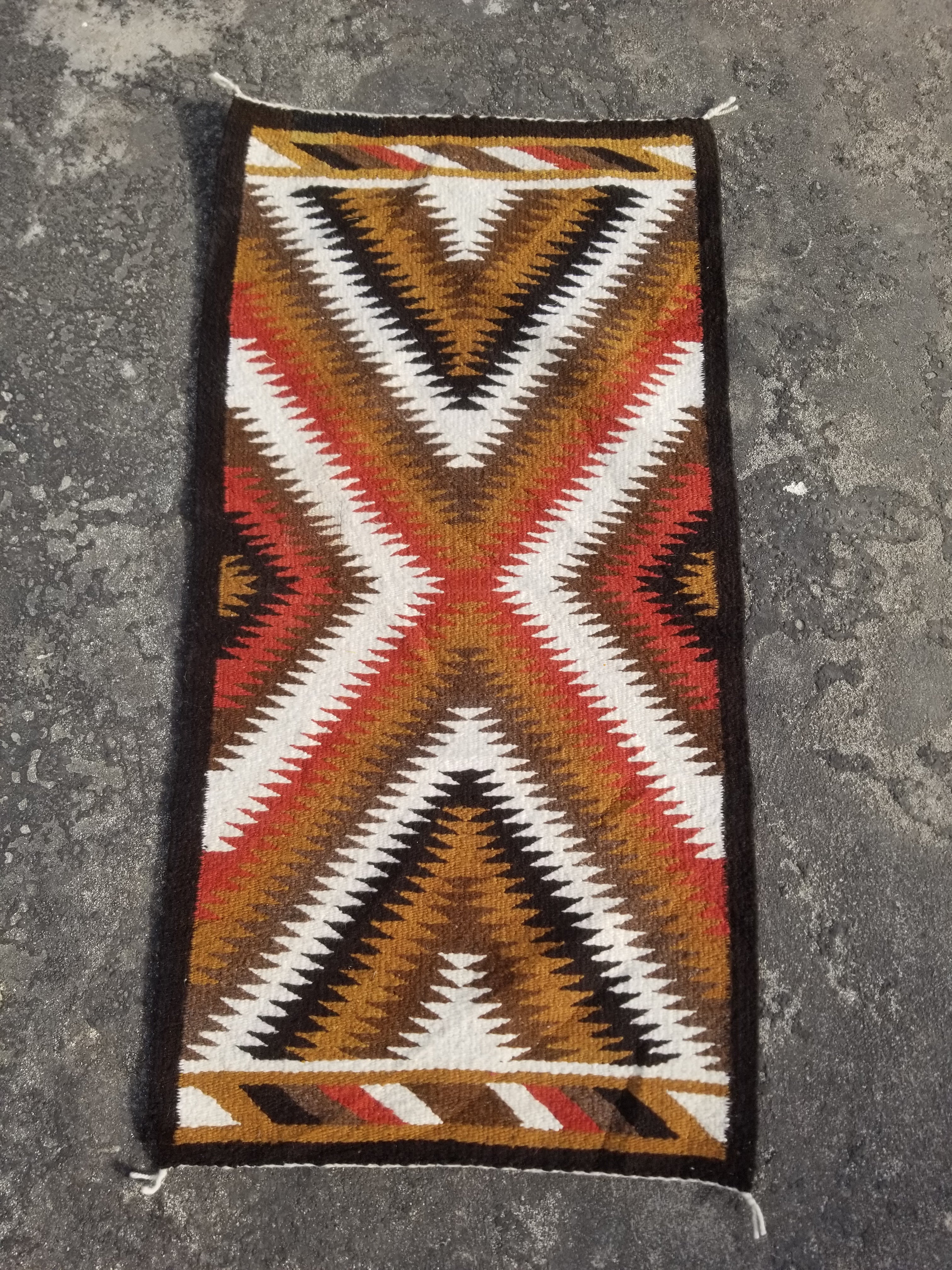 Vintage Handmade Native American Navajo Eye Dazzler Multicolor Wool Rug 86x44cm