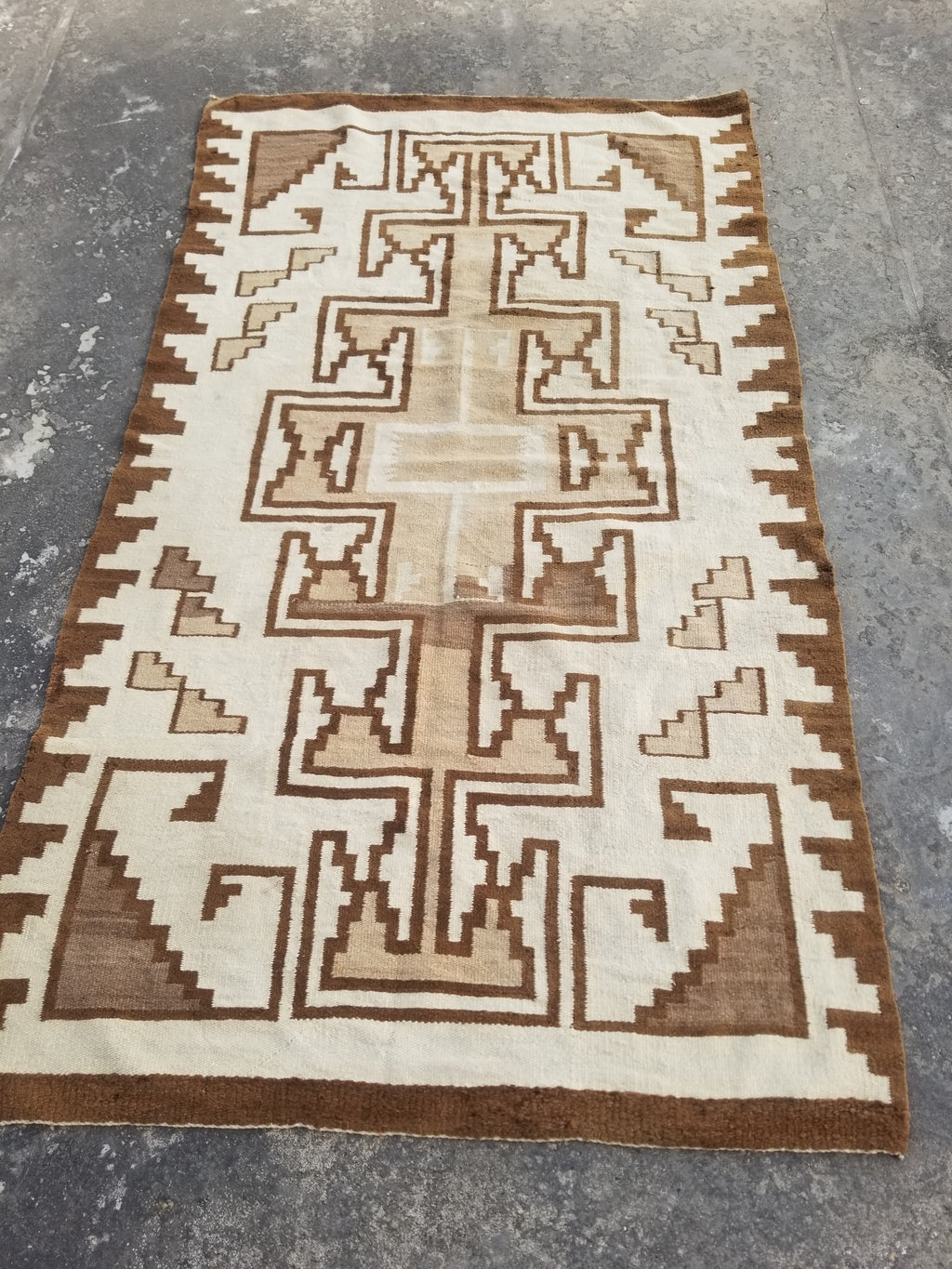 Vintage Handwoven Native American Navajo Storm Style Pattern Wool Rug 224x127cm