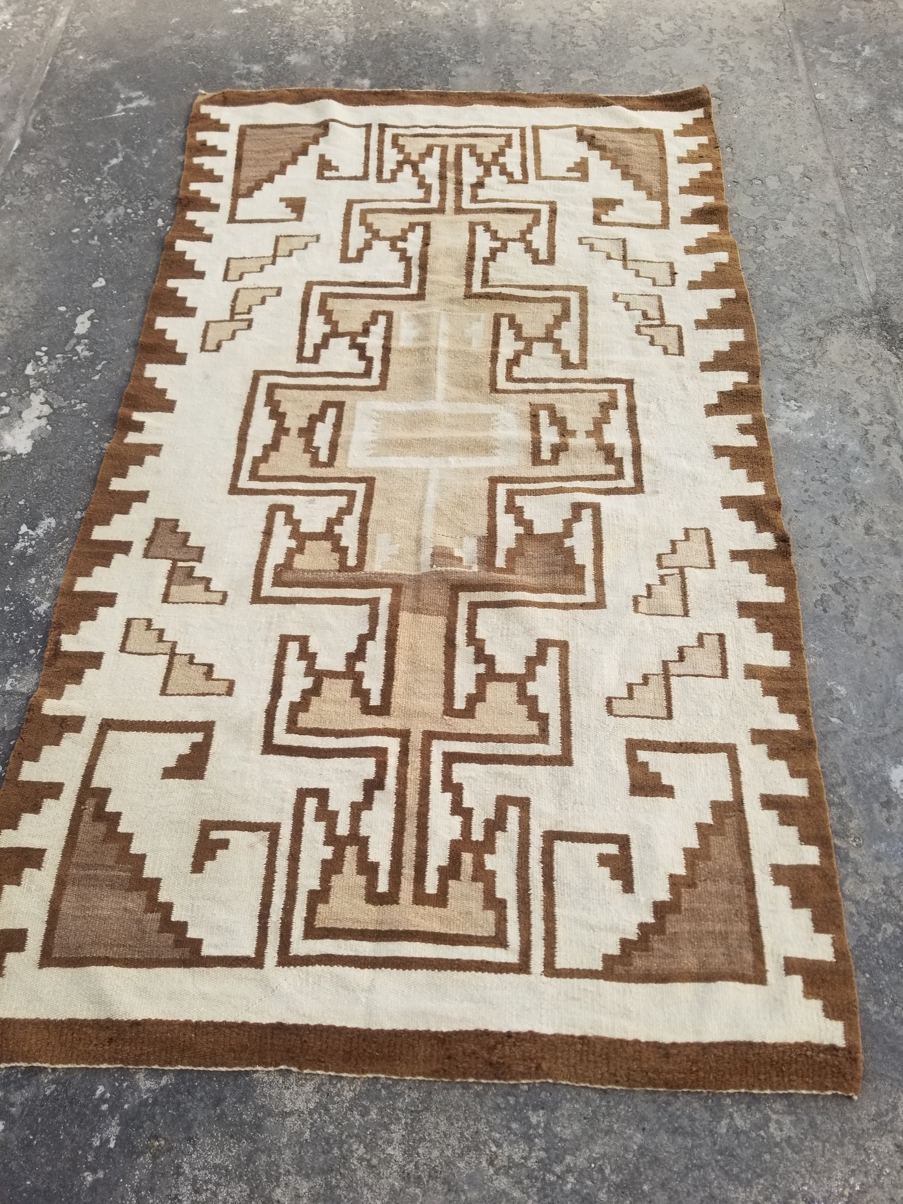 Vintage Handwoven Native American Navajo Storm Style Pattern Wool Rug 224x127cm