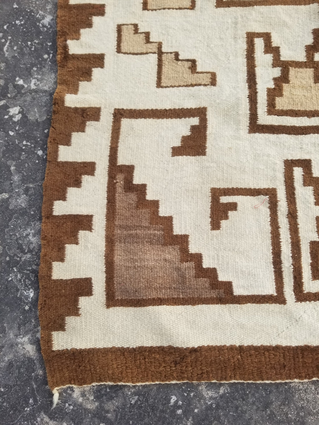 Vintage Handwoven Native American Navajo Storm Style Pattern Wool Rug 224x127cm