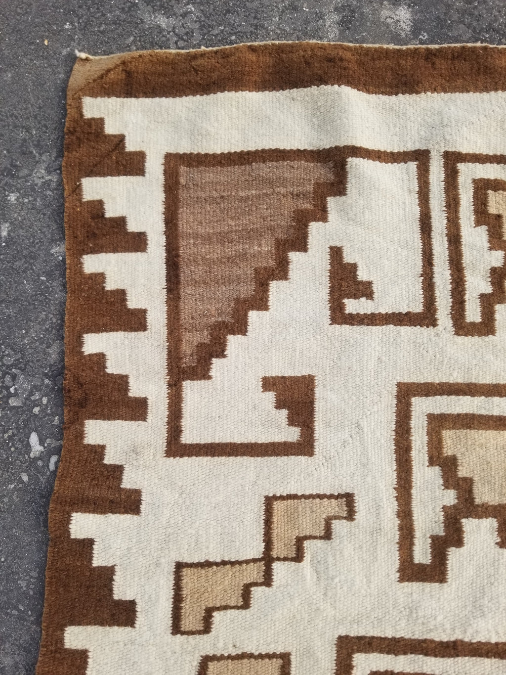 Vintage Handwoven Native American Navajo Storm Style Pattern Wool Rug 224x127cm