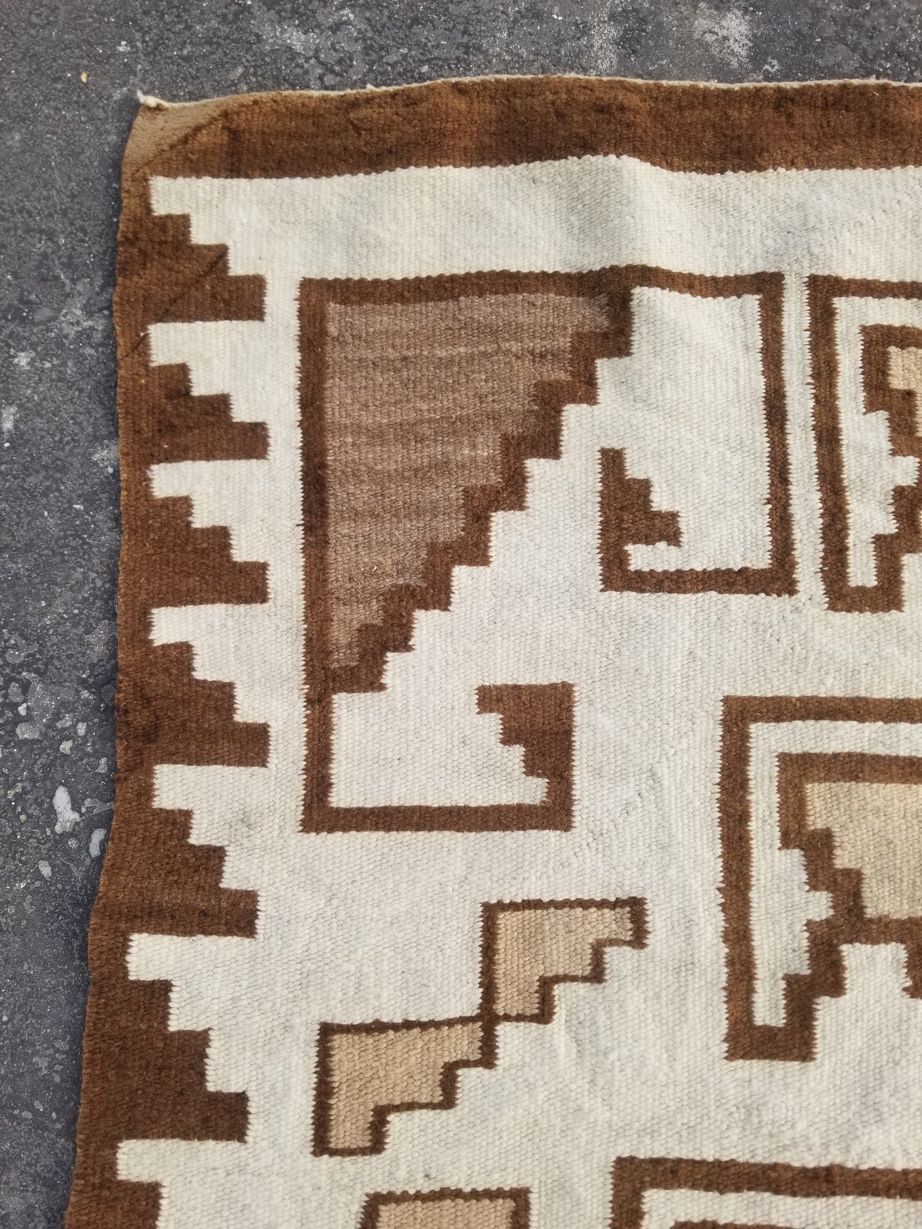 Vintage Handwoven Native American Navajo Storm Style Pattern Wool Rug 224x127cm
