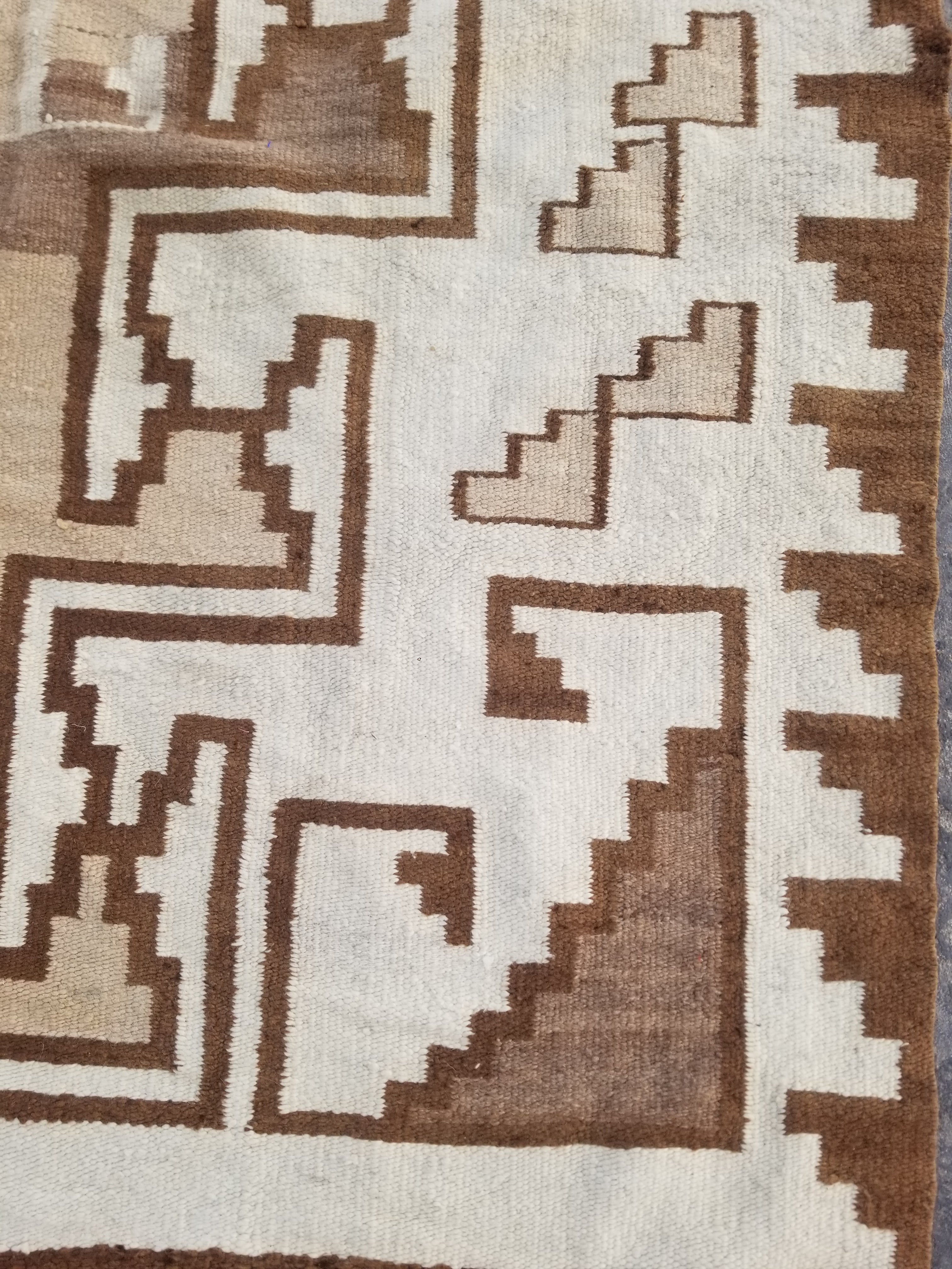 Vintage Handwoven Native American Navajo Storm Style Pattern Wool Rug 224x127cm