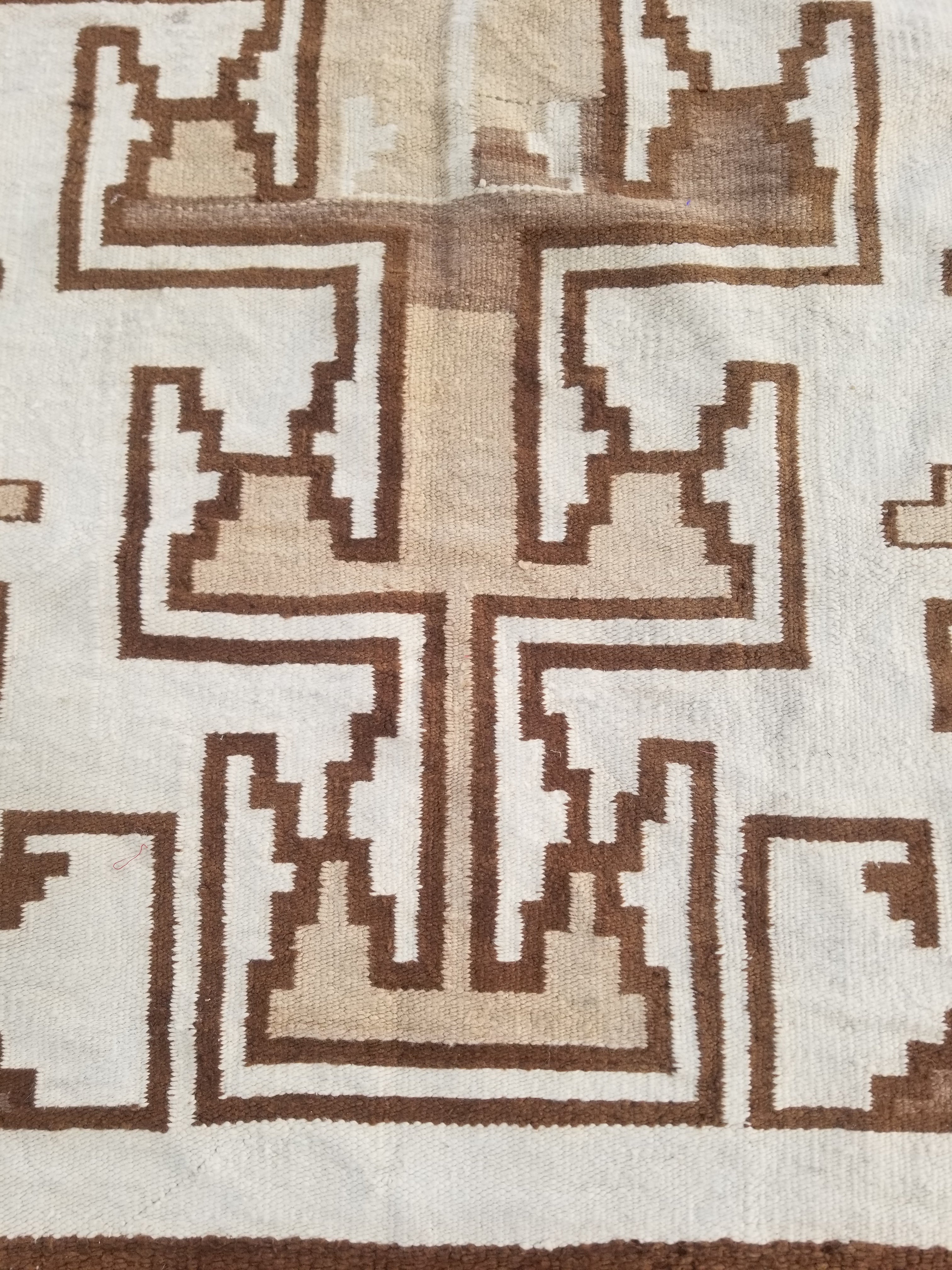 Vintage Handwoven Native American Navajo Storm Style Pattern Wool Rug 224x127cm