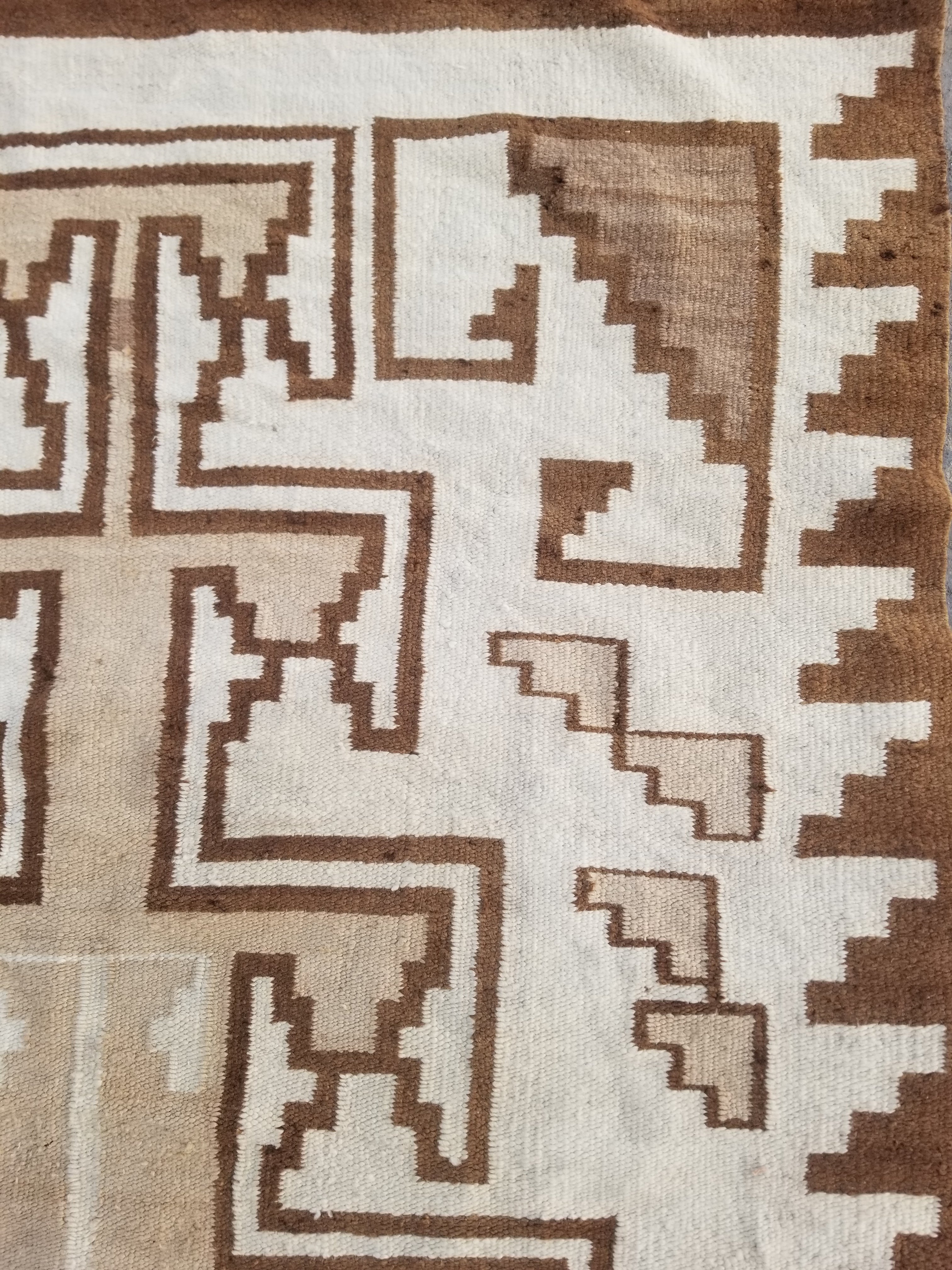 Vintage Handwoven Native American Navajo Storm Style Pattern Wool Rug 224x127cm