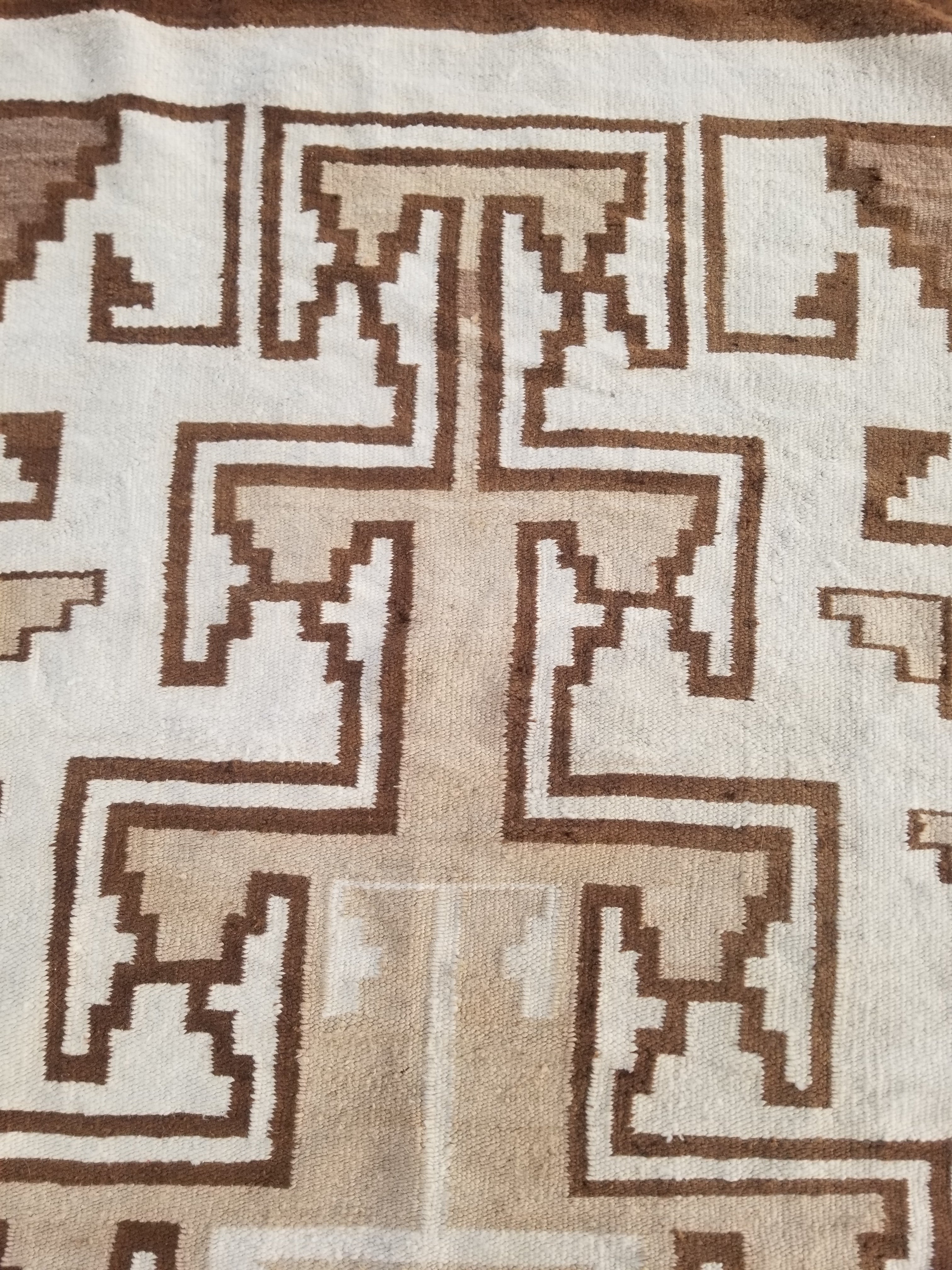Vintage Handwoven Native American Navajo Storm Style Pattern Wool Rug 224x127cm