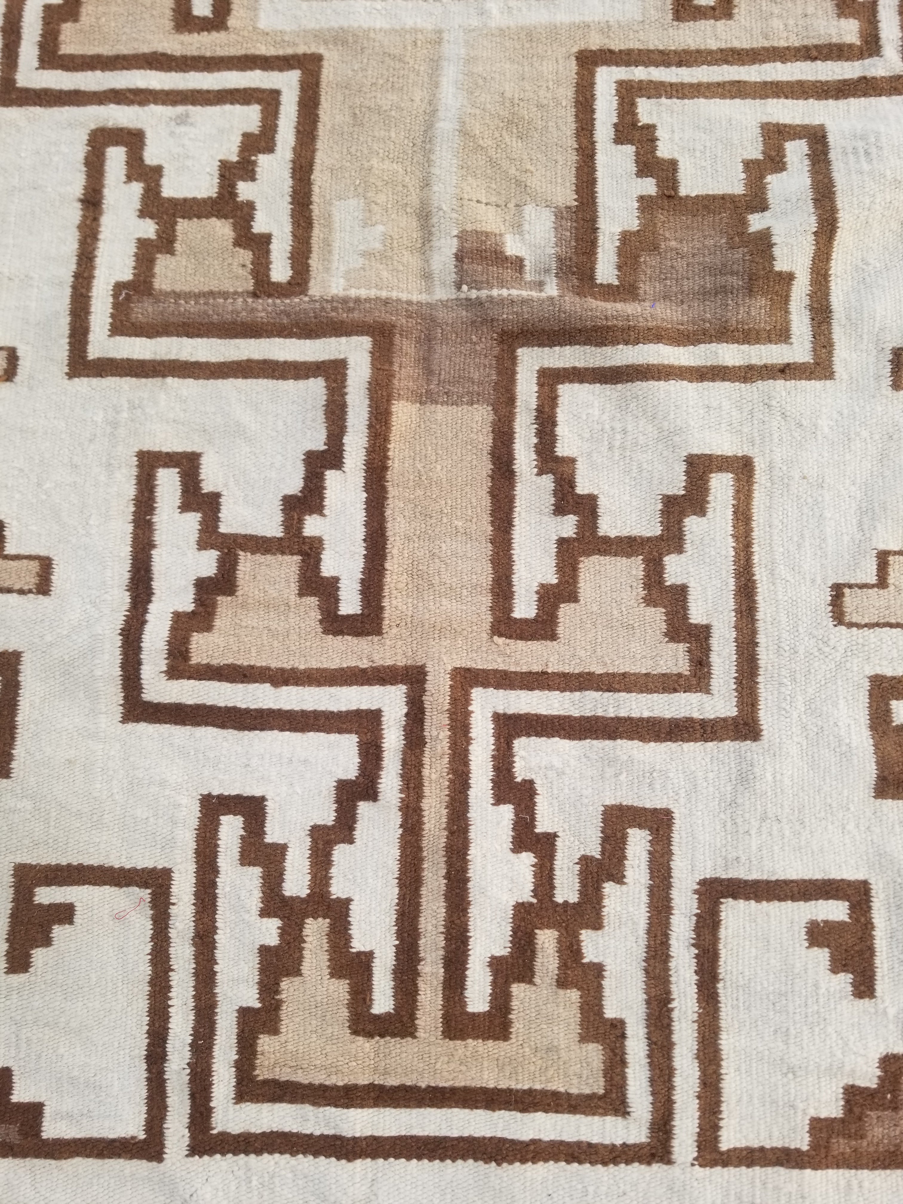 Vintage Handwoven Native American Navajo Storm Style Pattern Wool Rug 224x127cm
