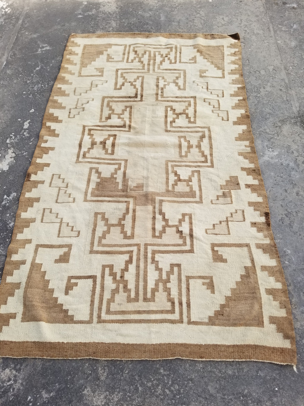 Vintage Handwoven Native American Navajo Storm Style Pattern Wool Rug 224x127cm