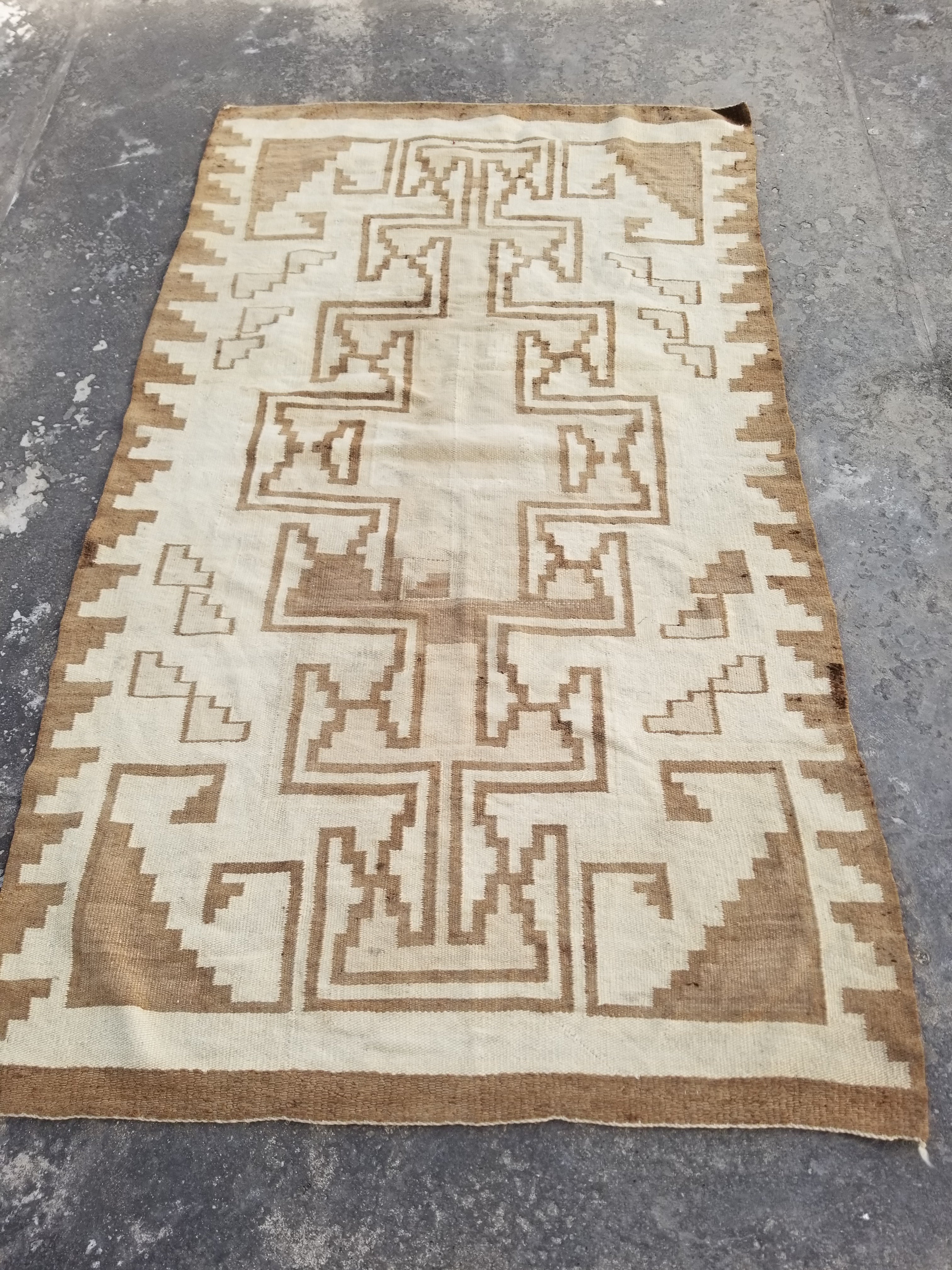 Vintage Handwoven Native American Navajo Storm Style Pattern Wool Rug 224x127cm