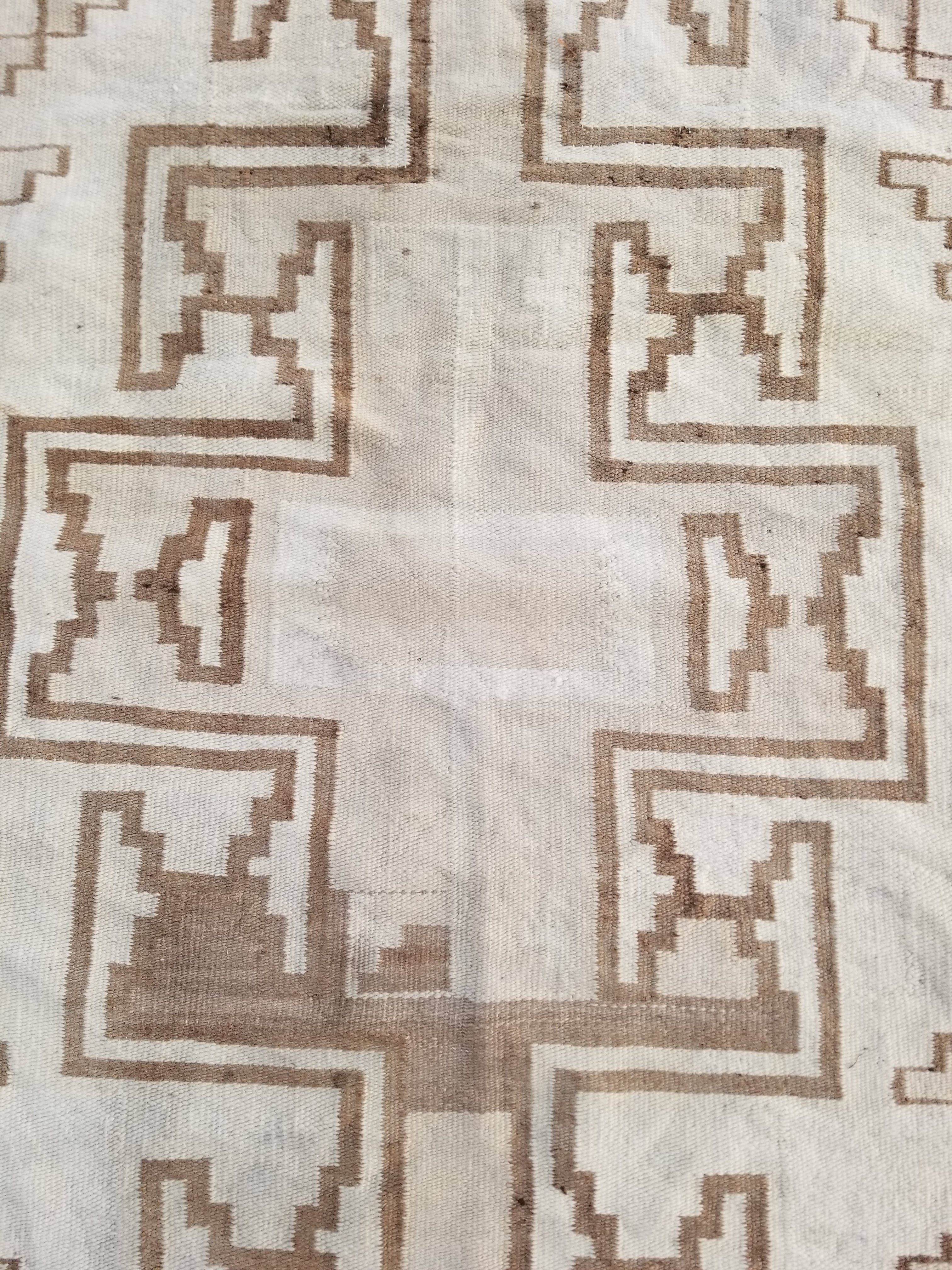 Vintage Handwoven Native American Navajo Storm Style Pattern Wool Rug 224x127cm