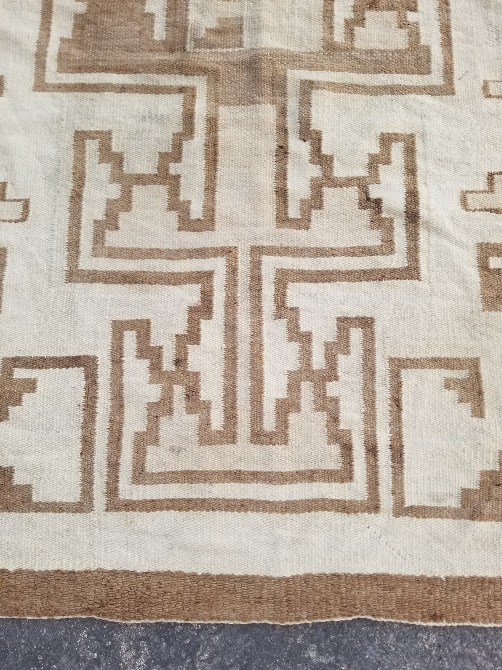 Vintage Handwoven Native American Navajo Storm Style Pattern Wool Rug 224x127cm