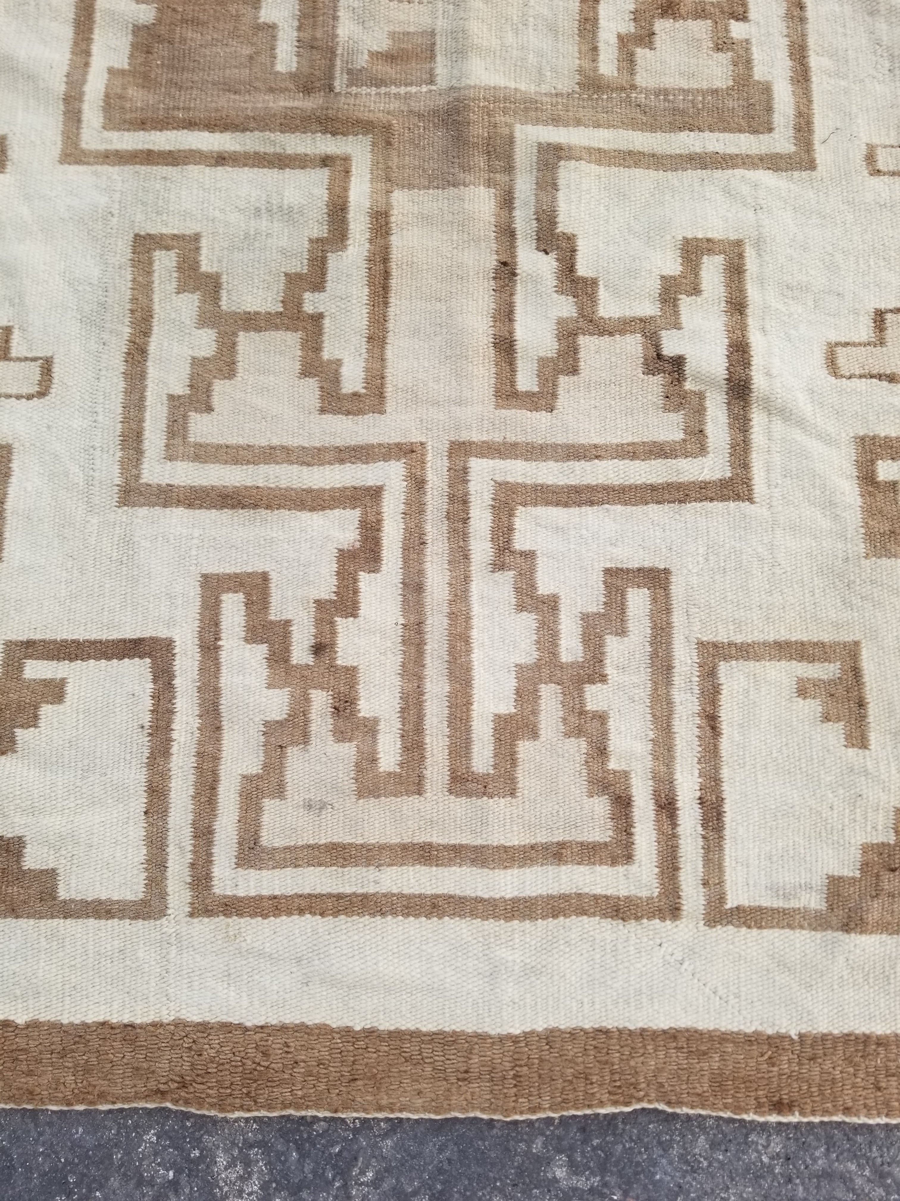 Vintage Handwoven Native American Navajo Storm Style Pattern Wool Rug 224x127cm