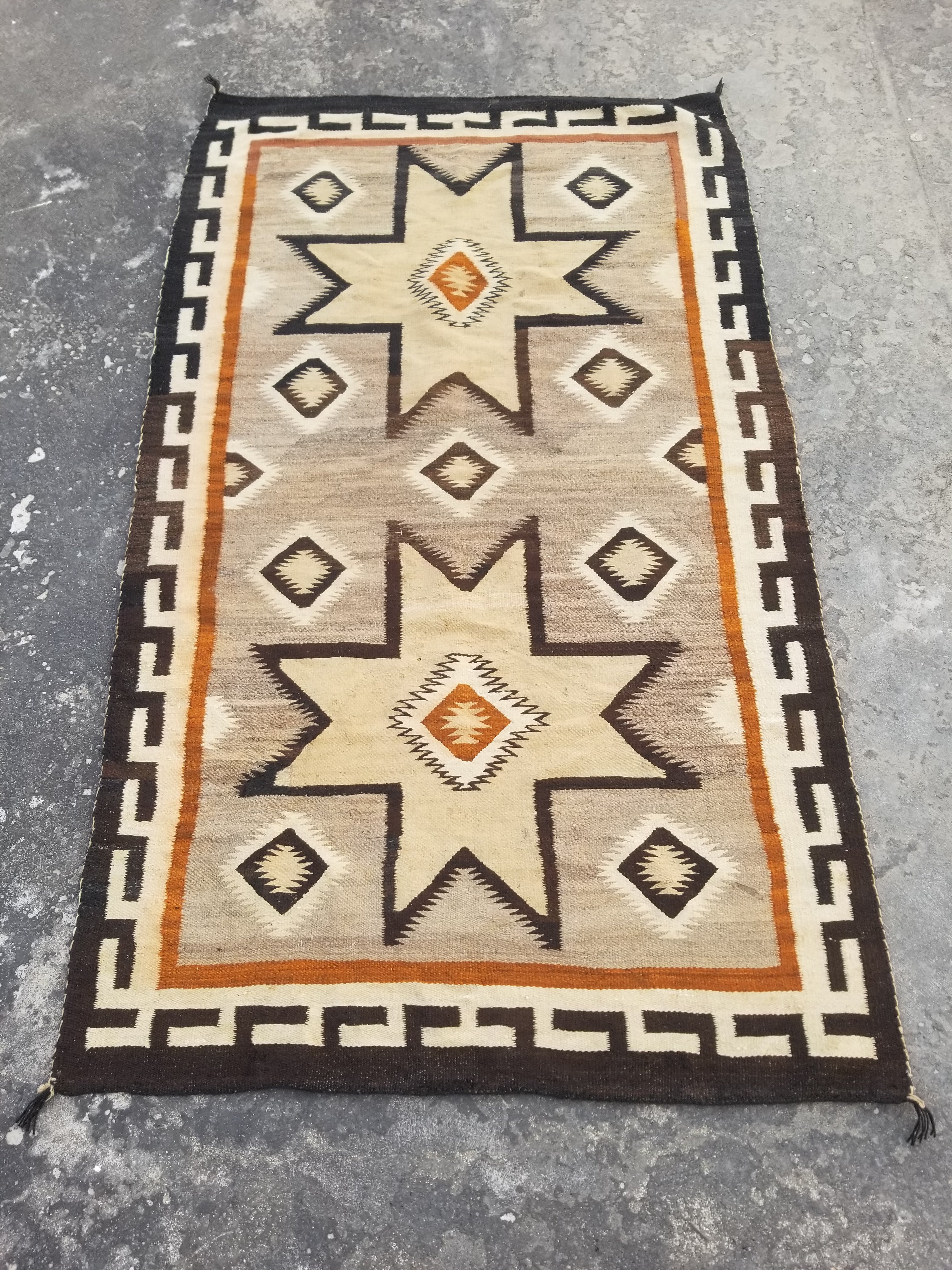Vintage Handwoven American Navajo Geometric Pattern Wool Rug 191x110cm
