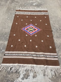 Vintage Handmade Mexican Tribal Medallion Wool Kilim Rug 209x122cm