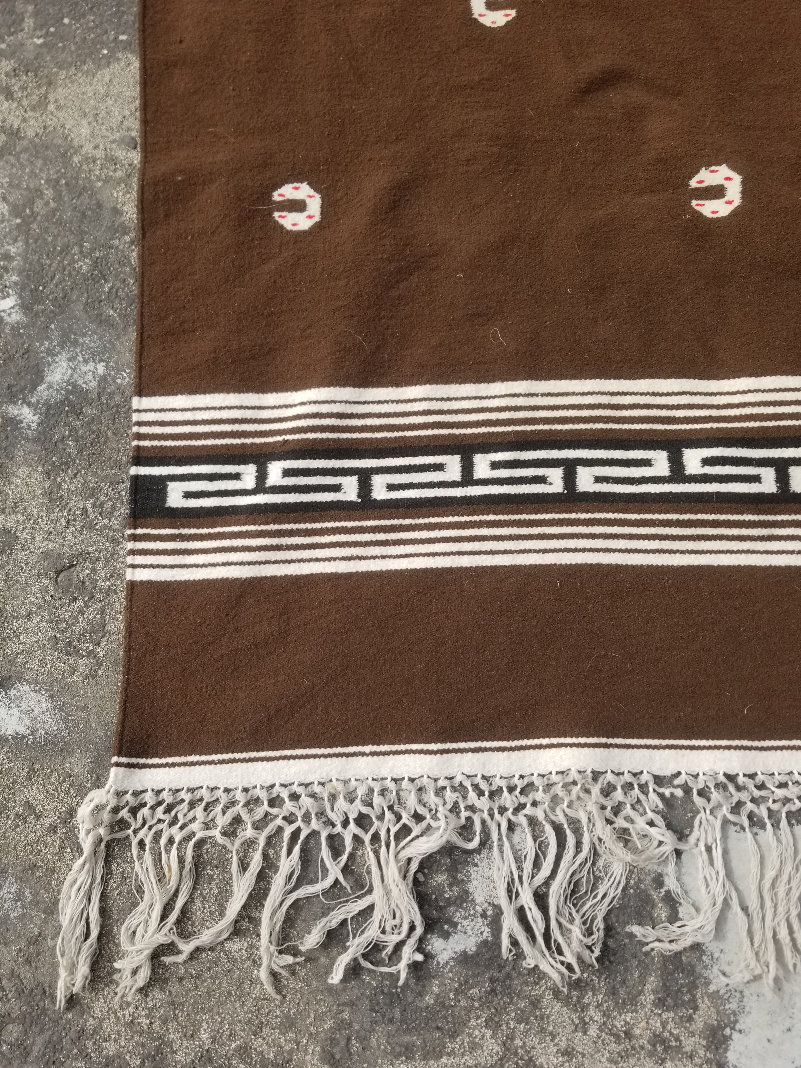 Vintage Handmade Mexican Tribal Medallion Wool Kilim Rug 209x122cm