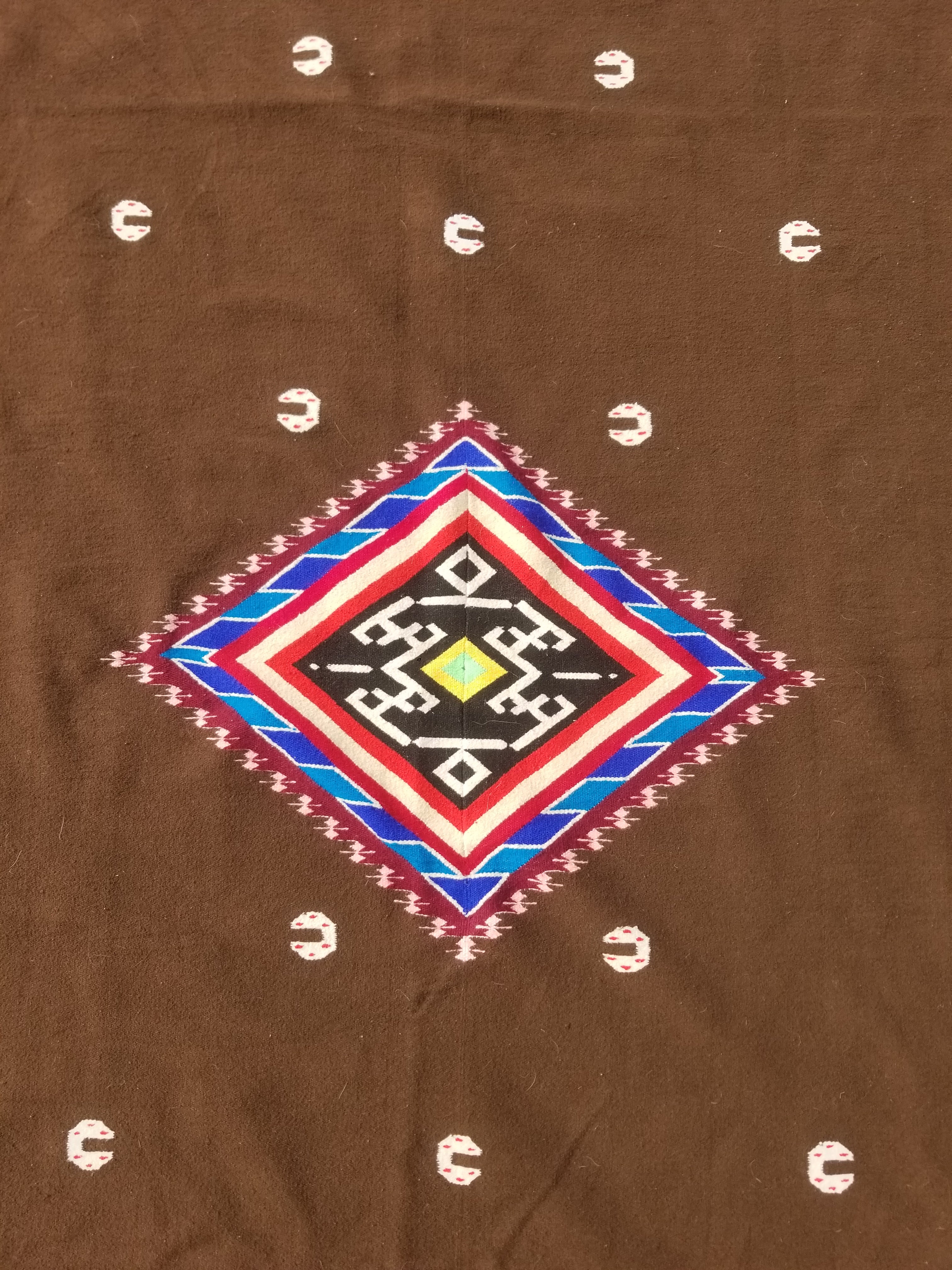 Vintage Handmade Mexican Tribal Medallion Wool Kilim Rug 209x122cm