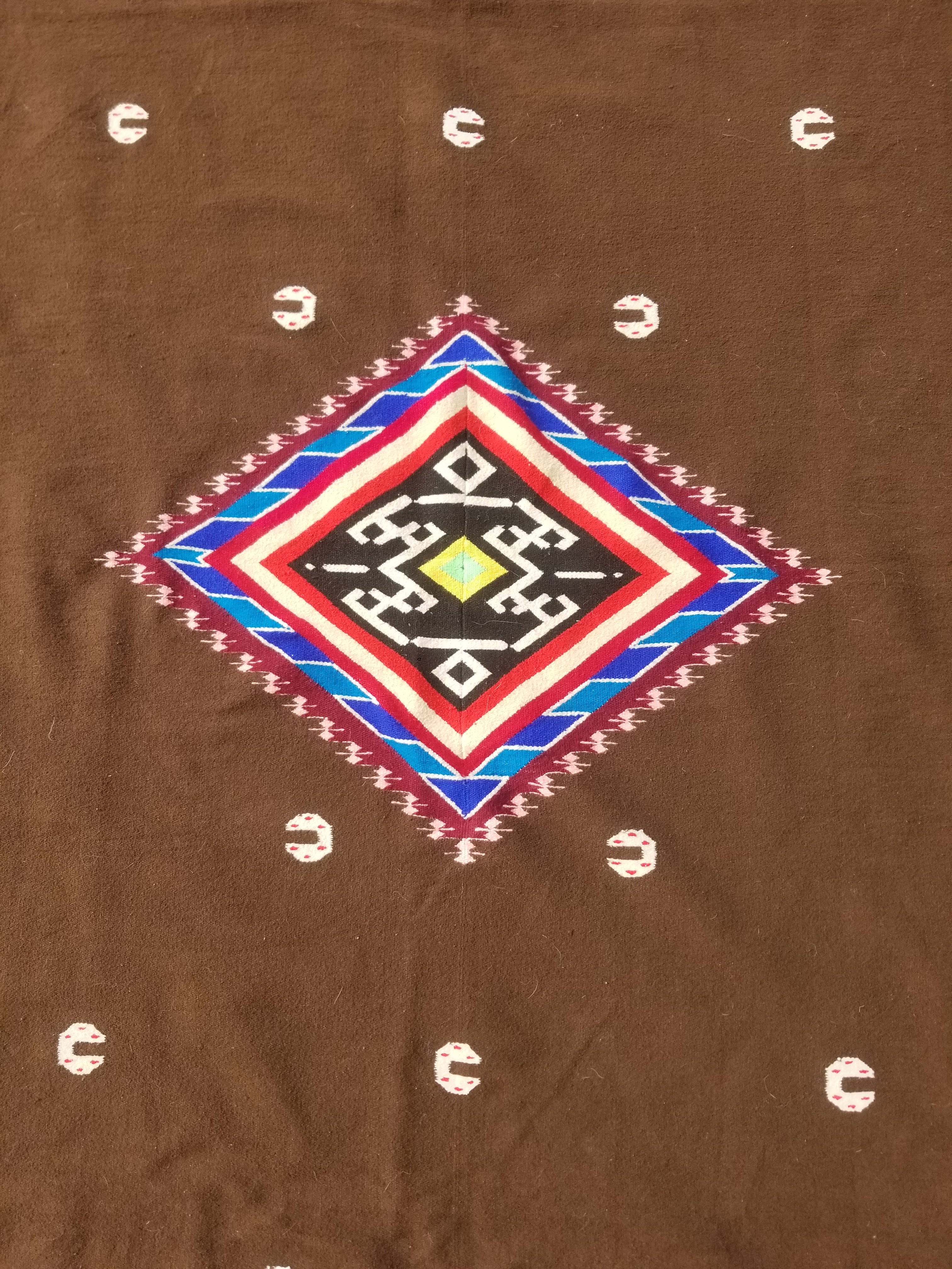 Vintage Handmade Mexican Tribal Medallion Wool Kilim Rug 209x122cm