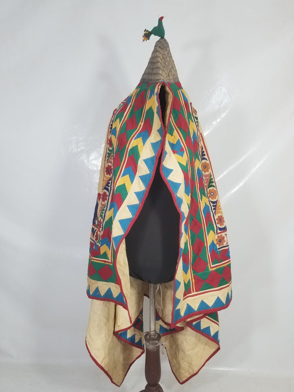 Vintage Indian Kutch Floral Embroidered Mirrorwork Textile Shawl 180x84cm