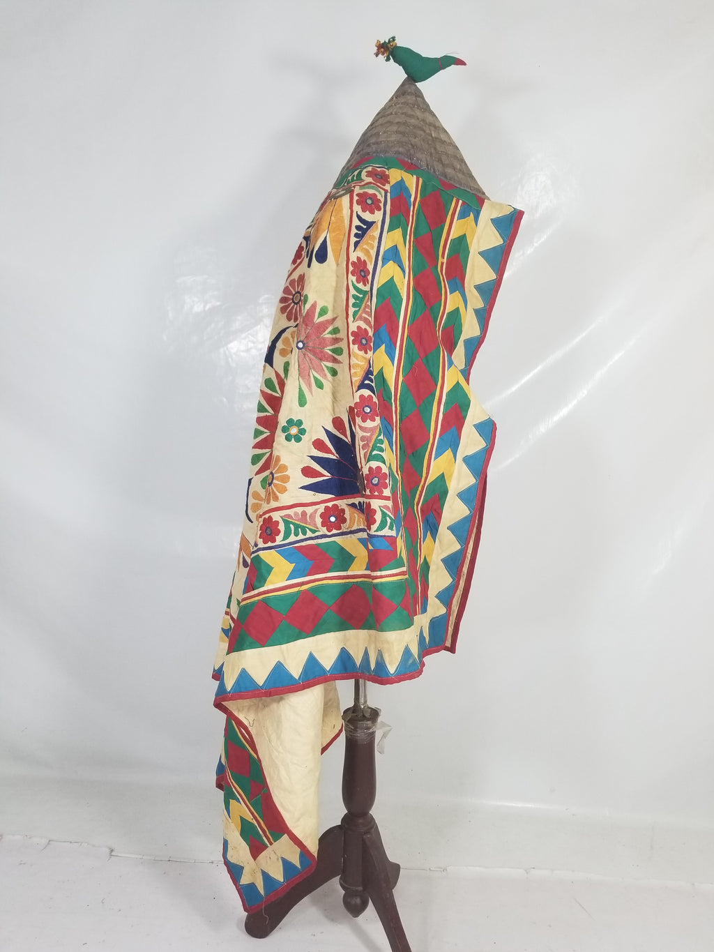 Vintage Indian Kutch Floral Embroidered Mirrorwork Textile Shawl 180x84cm