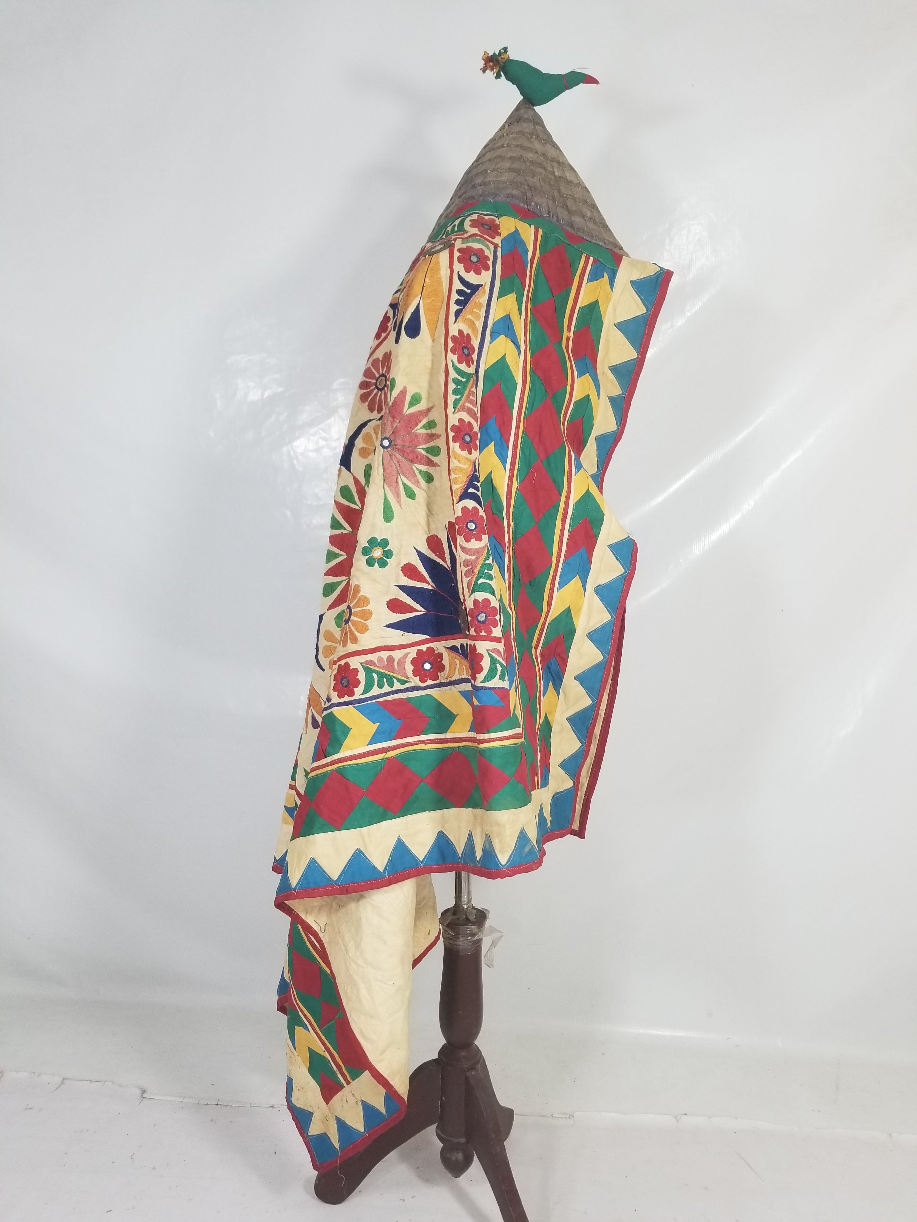 Vintage Indian Kutch Floral Embroidered Mirrorwork Textile Shawl 180x84cm