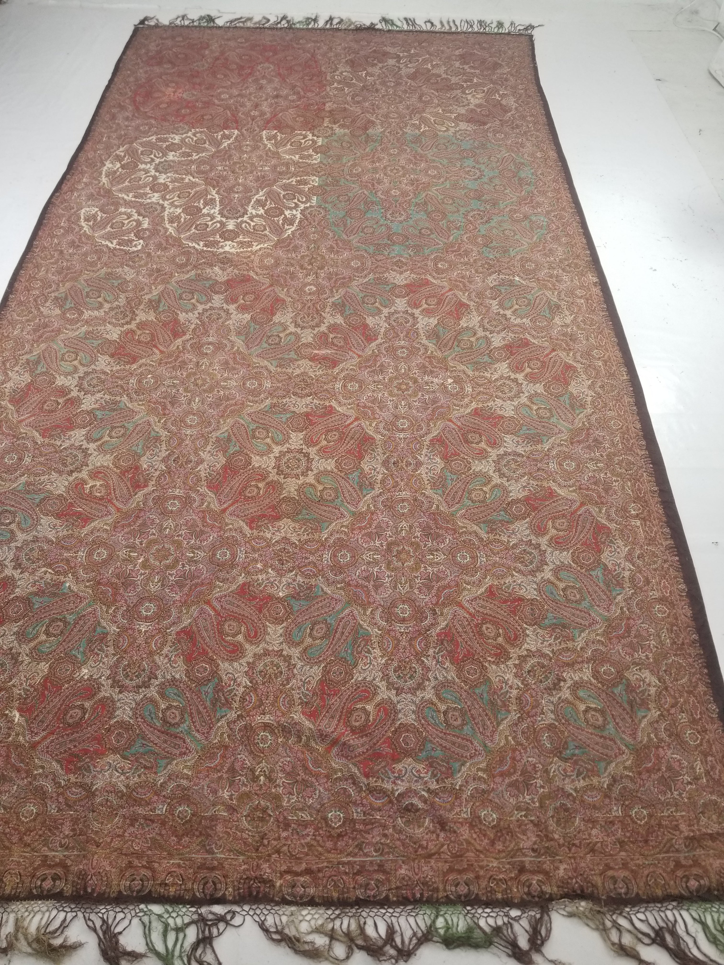 Antique Victorian Printed Paisley Wool Shawl 346x175cm