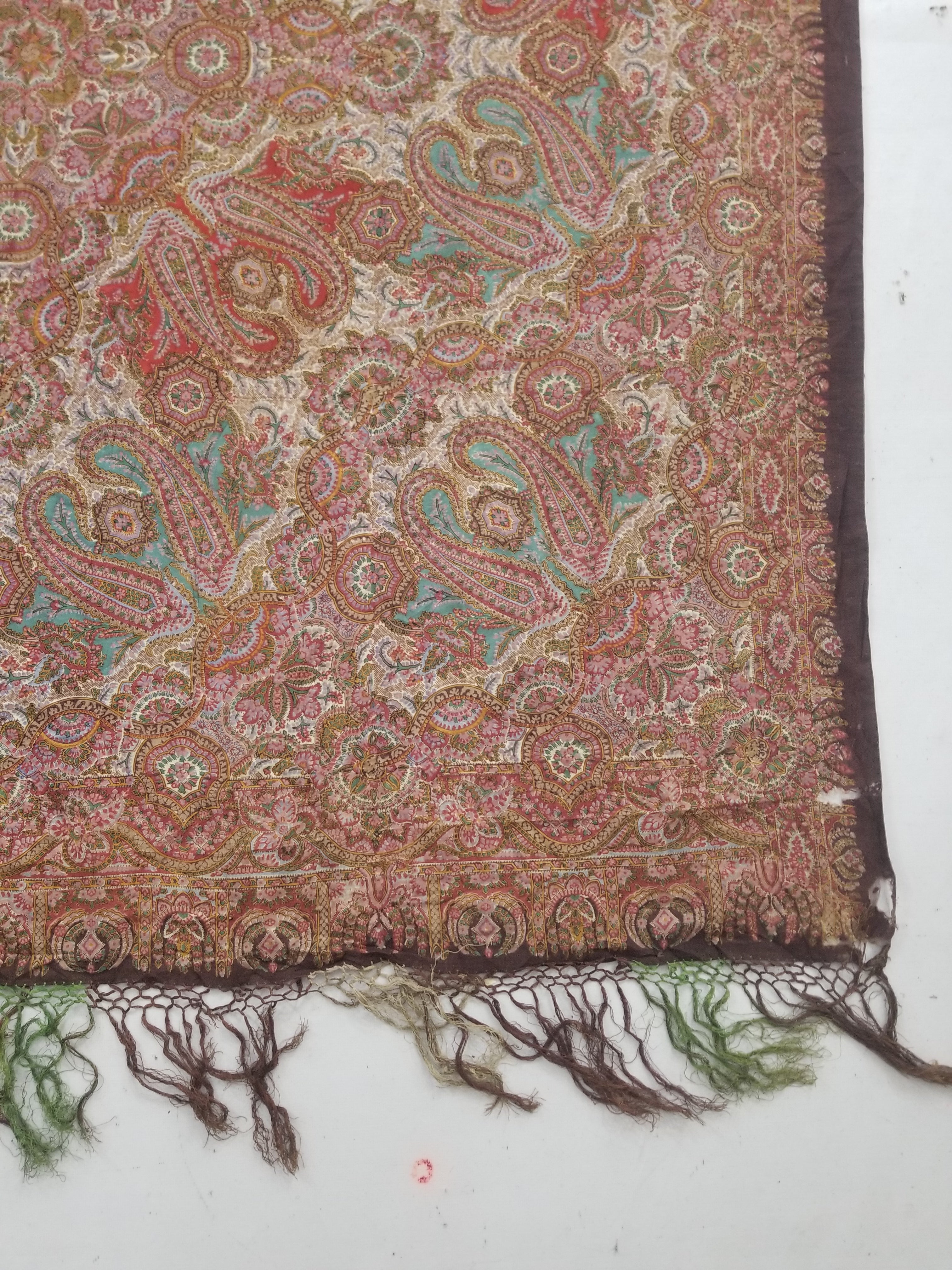 Antique Victorian Printed Paisley Wool Shawl 346x175cm